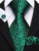 Vista 7 de Barry.Wang Conjunto de corbatas para hombre, seda con diseño de cachemira, corbata tejida formal con pañuelo de bolsillo y gemelos