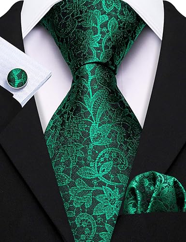 Miniatura 7 de Barry.Wang Conjunto de corbatas para hombre, seda con diseño de cachemira, corbata tejida formal con pañuelo de bolsillo y gemelos