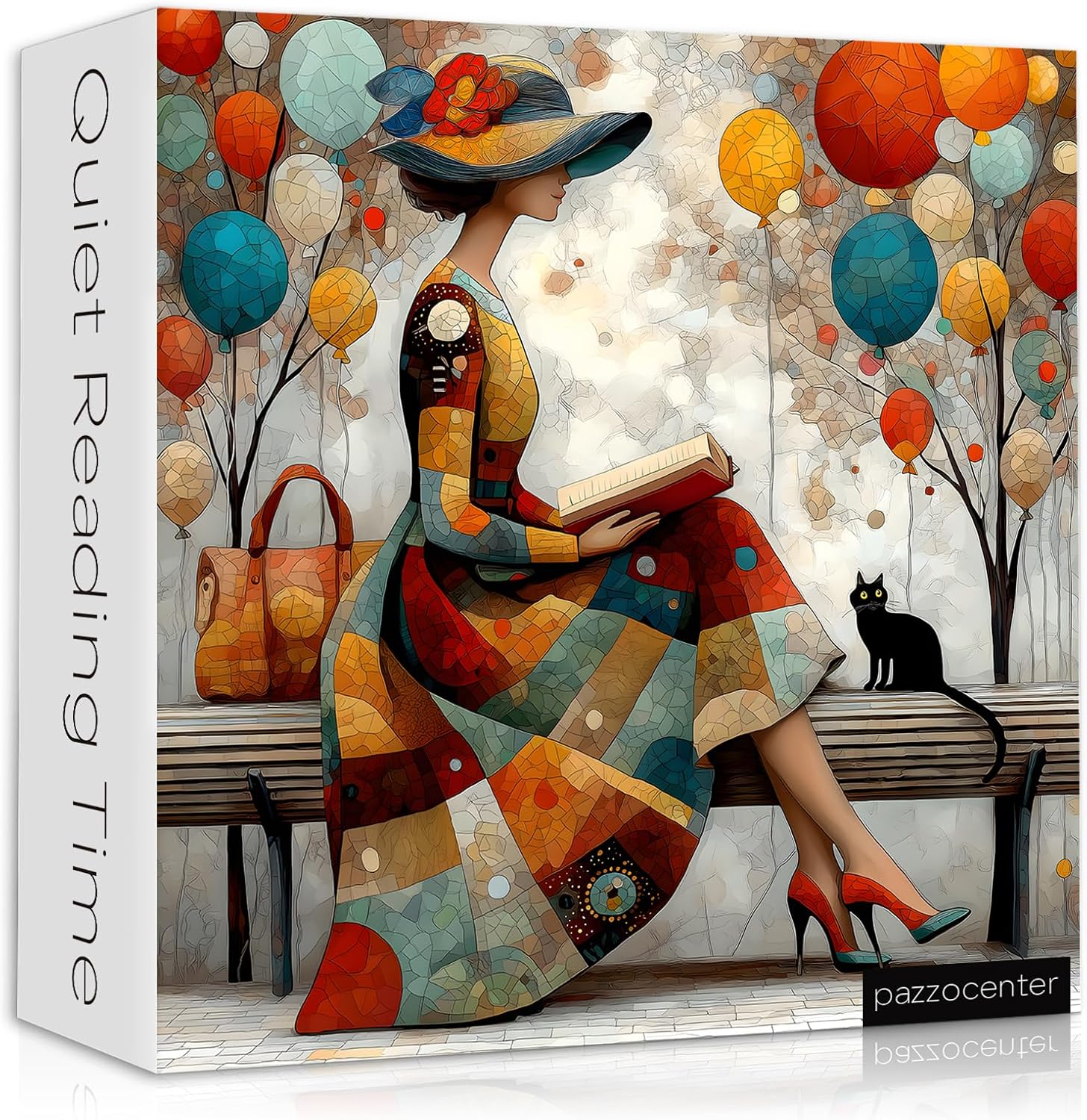 Impossible Puzzles for Adults 1000 Pieces, Elegant Woman Reading Book Jigsaw Puzzles, Black Cat Balloon Puzzle, Beauty Lady Home Wall Decor