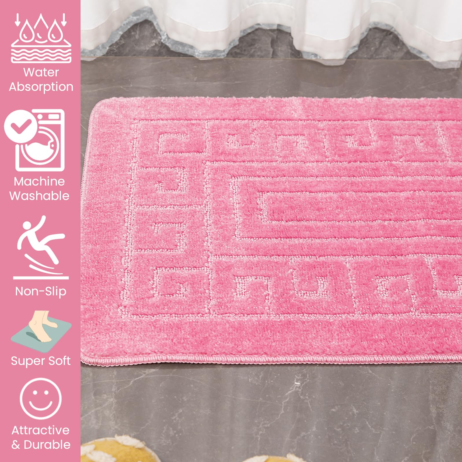 Pebble Badmat Set Traagschuim Sokkel Set 2-delig Badkamerkleed Zacht Absorberend Antislip Rode Badmat (50cm x 80cm) en Sokkel Mat (50cm x 40cm) Ap | NL
