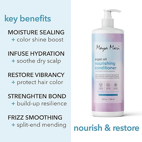 Miniatura 5 de Maya Mari Acondicionador nutritivo de aceite de argán sin sulfatos reparación de bonos y humedad para cabello tratado dañado en seco 32 onzas