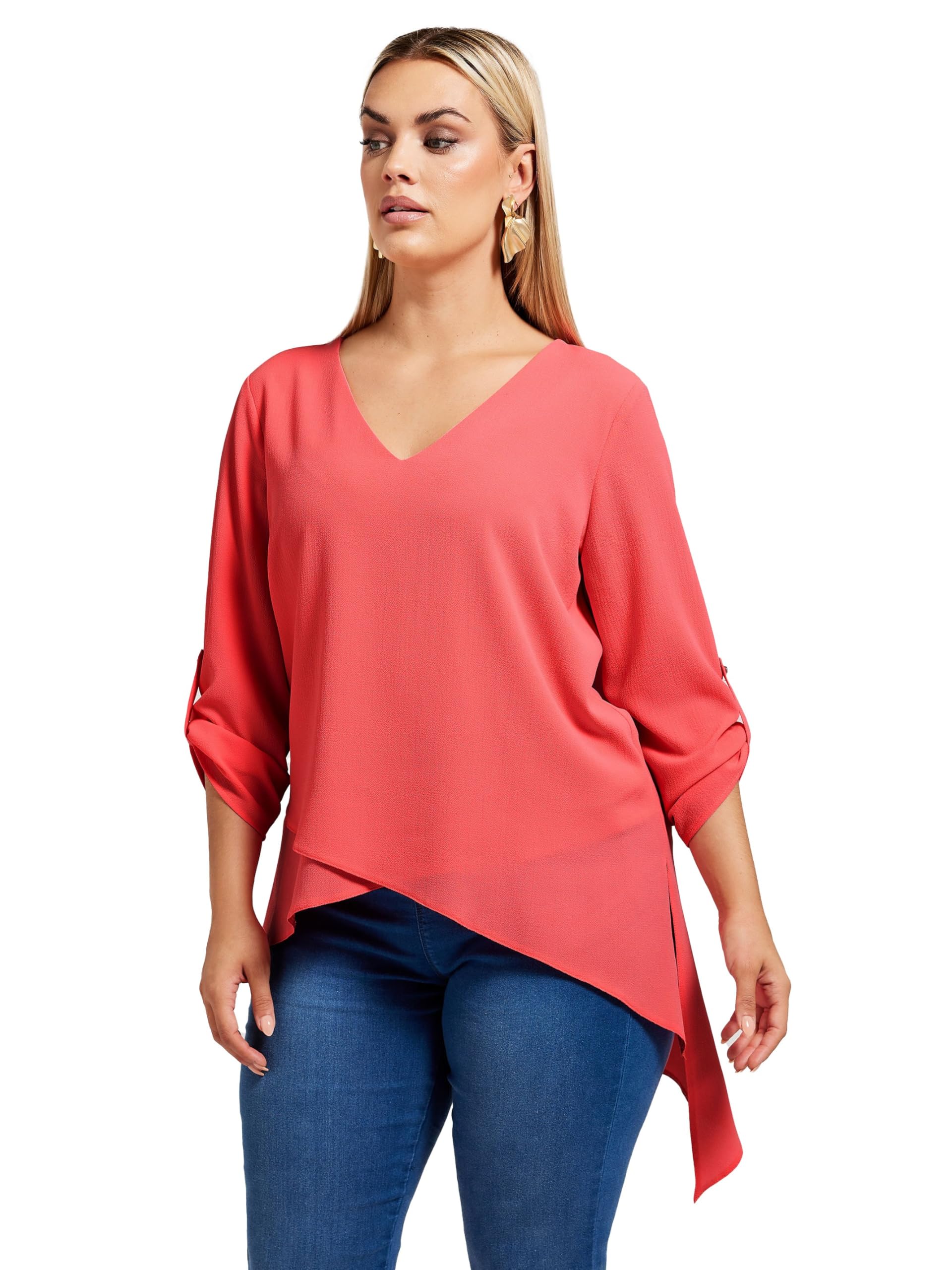 Yours Women's Pink London Curve Asymmetric Hem Blouse - Plus Curve 16 Plus