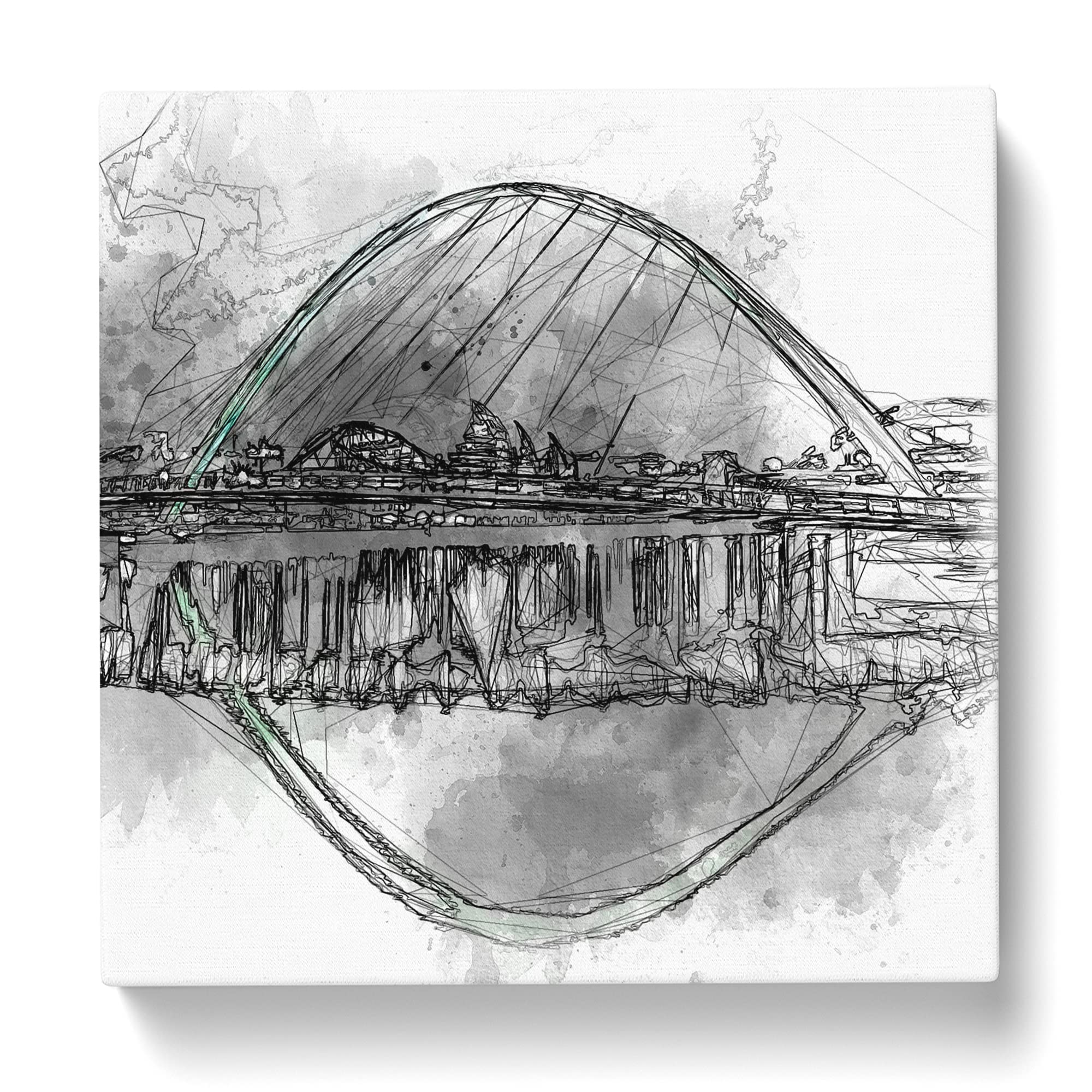 Gateshead Millennium Bridge Sketch Canvas Print, Mixed, 35L x 35W cm - Image 3