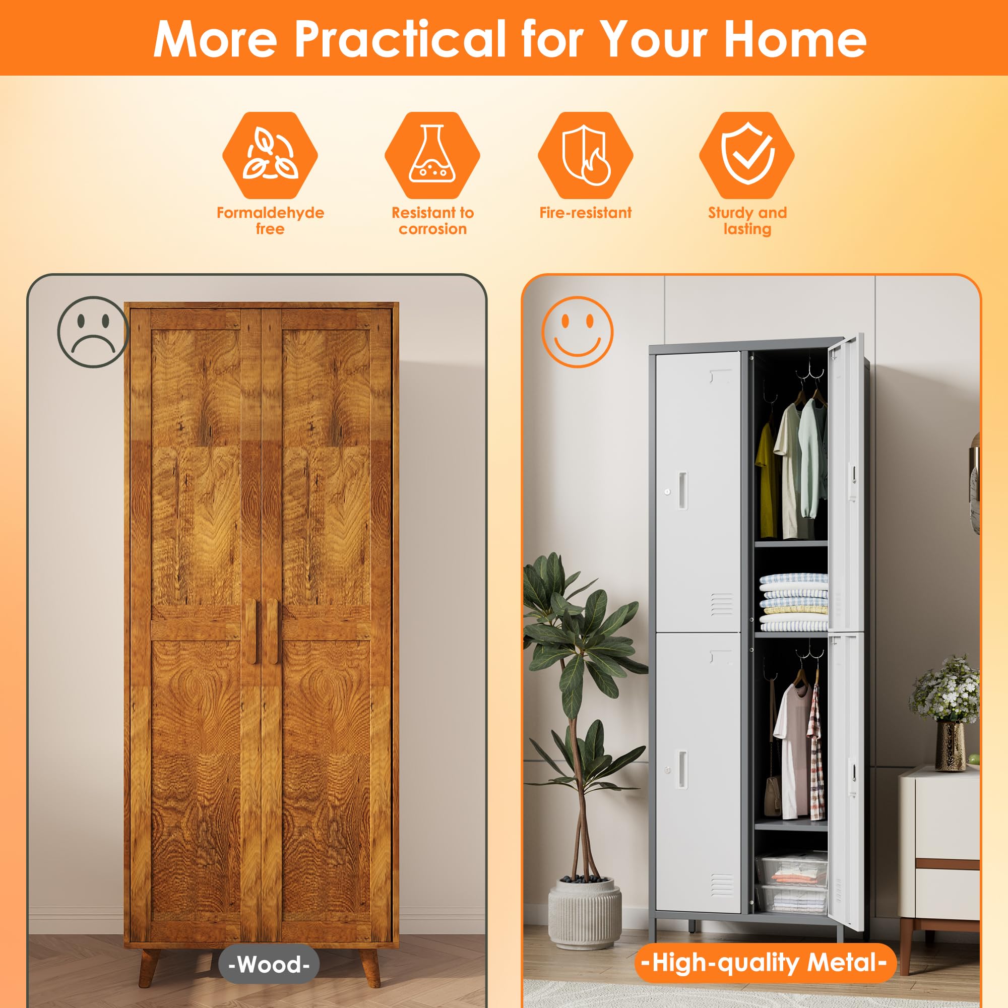 Aobabo 185H x 60B x 45T cm Stahl Schließfach, 4 Tür Schrank für Mitarbeiter, Dunkelgrauweiß