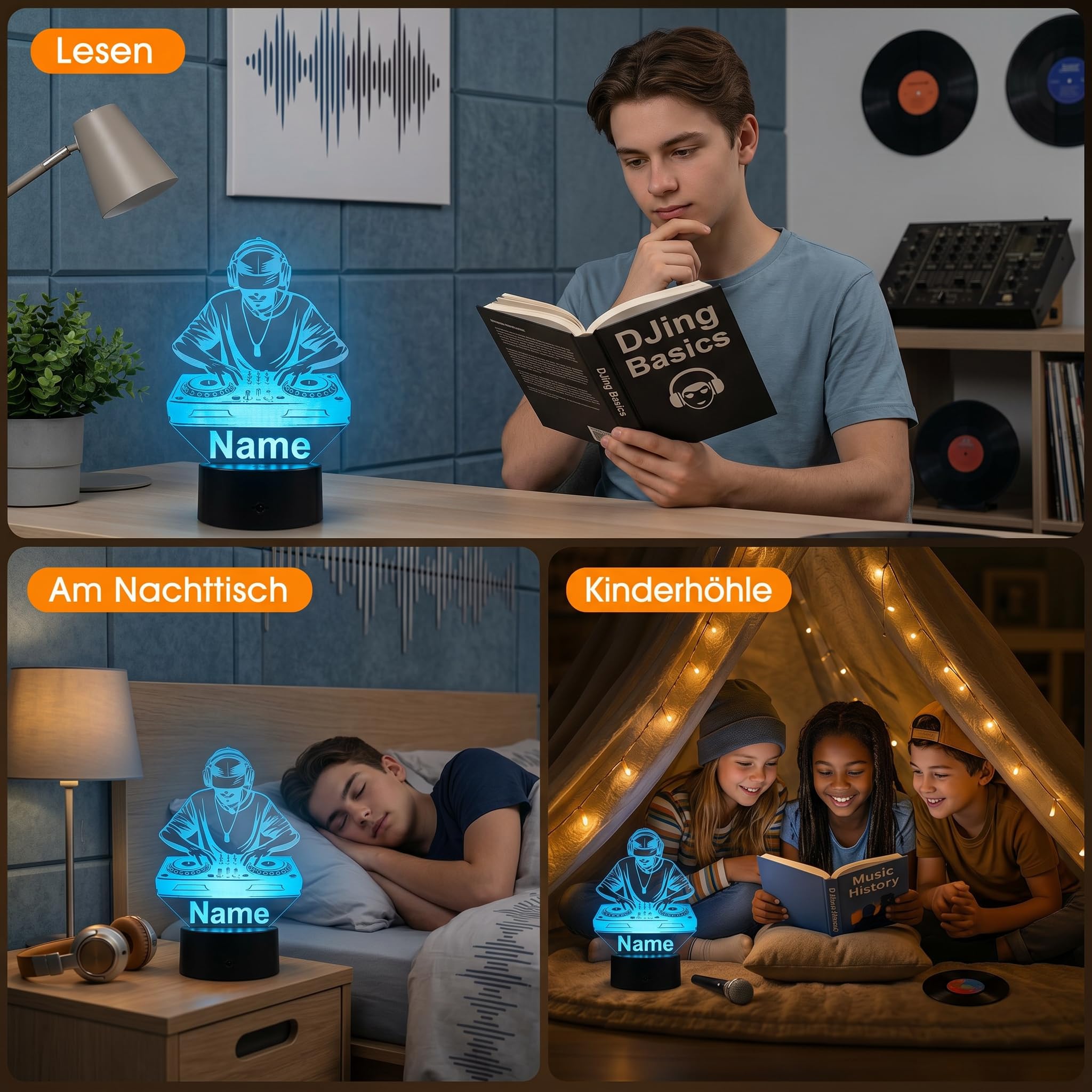 Personalisierte DJ Lampe – LED Nachtlicht mit Name & Gravur – Geschenkidee für DJs, Musikliebhaber & Clubfans – Musik Deko Lampe, stimmungsvolles Licht & originelles DJ Geschenk