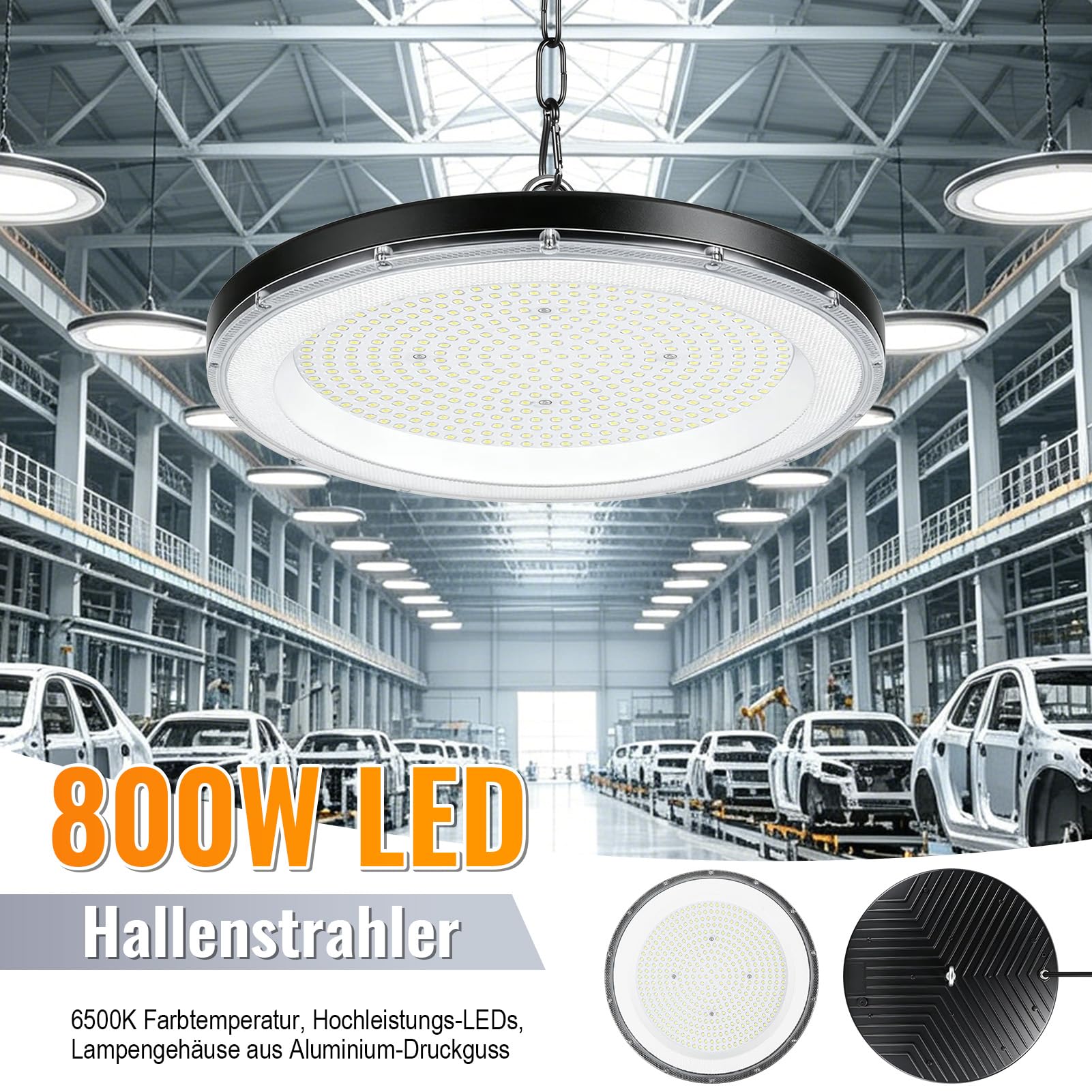 5 Stück 800W UFO LED High Bay Light, Hallenstrahler 80000LM, 6500K Kaltweiß UFO LED Werkstattlampe, IP65 Wasserdichte Industrielampe High Bay Licht für Fabriken,Garage,Lagerhaus