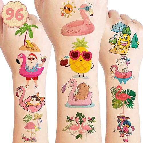 8 hojas 96 piezas tatuajes temporales de flamenco para niños decoraciones de fiesta de cumpleaños de flamenco regalos regalos de tatuajes faciales