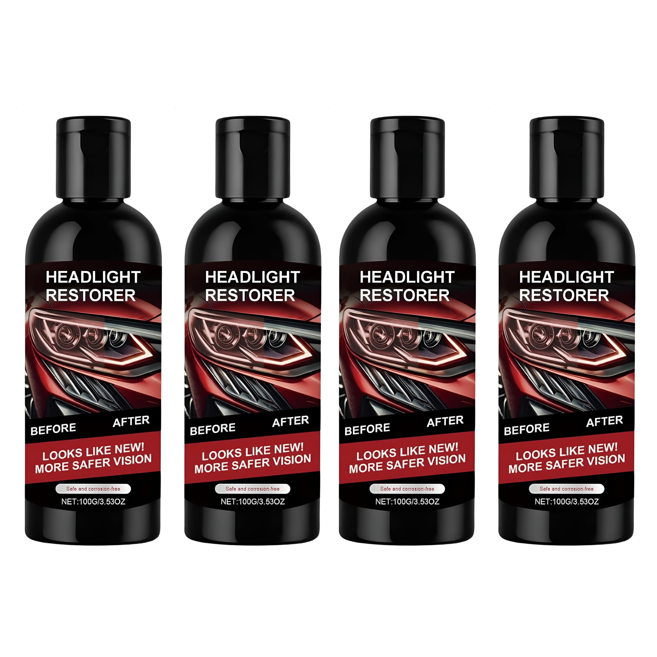 Headlight Restoration Liquid Cleaner (Pack of 4 | Each 100ml) for Cars & Bikes, Removes Foggy Oxidized Lens, Restores Clear Headlights, Improves Visibility & Safety, Long Lasting Shine-image-48