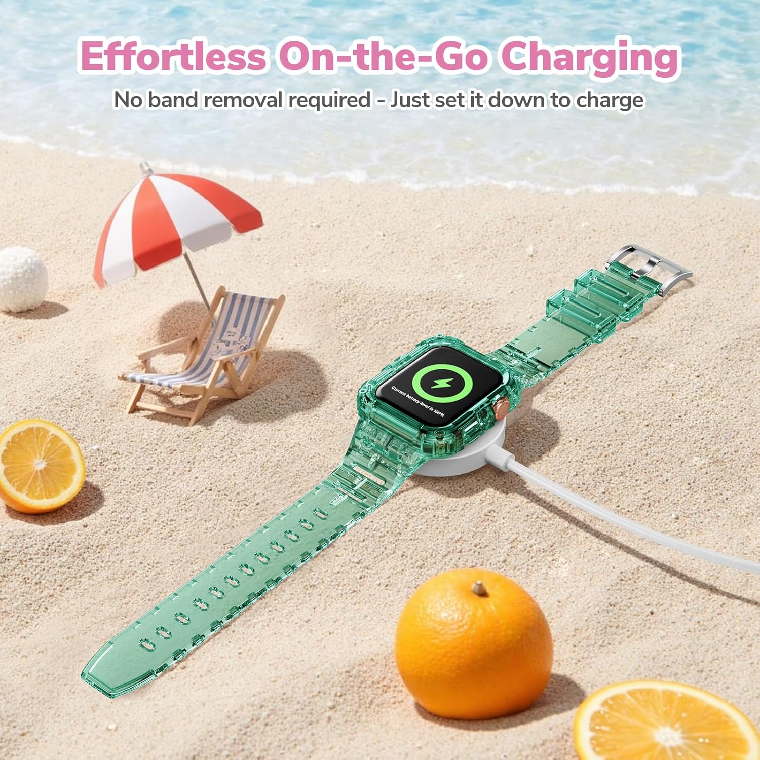 ANCOOL Compatible with Apple Watch Clear Band 41mm 40mm 38mm for Women Men, Crystal Bands with Bumper Case for iWatch Series 9 8 7 SE 6 5 4 3 2 1, Clear Orange+Green - Image 4