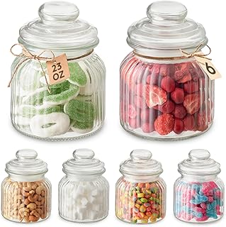 Glass Candy and Cookie Jars with Airtight Lids - 6 Pcs, 23oz Vintage Cle...
