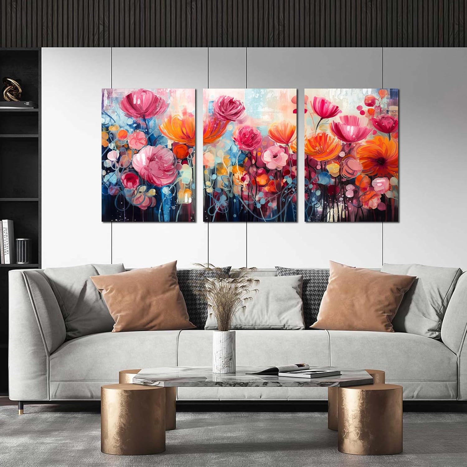 Flower Wall Art for Living Room, Pink Floral Wall-Decor for Bedroom, Modern Canvas Print, Size 12x16 Inches 3-Piece Flower Wall Art for Living Room, Pink Floral Wall-Decor for Bedroom, Modern Canvas Print, Size 12x16 Inches 3-Piece