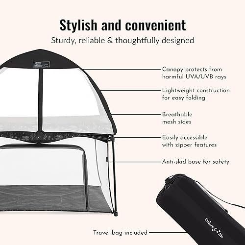 Miniatura 5 de Dream On Me Ziggy - Corralito cuadrado con dosel, color negroblanco, amplio patio de juegos para bebés, protección UV e insectos, suelo acolchado,