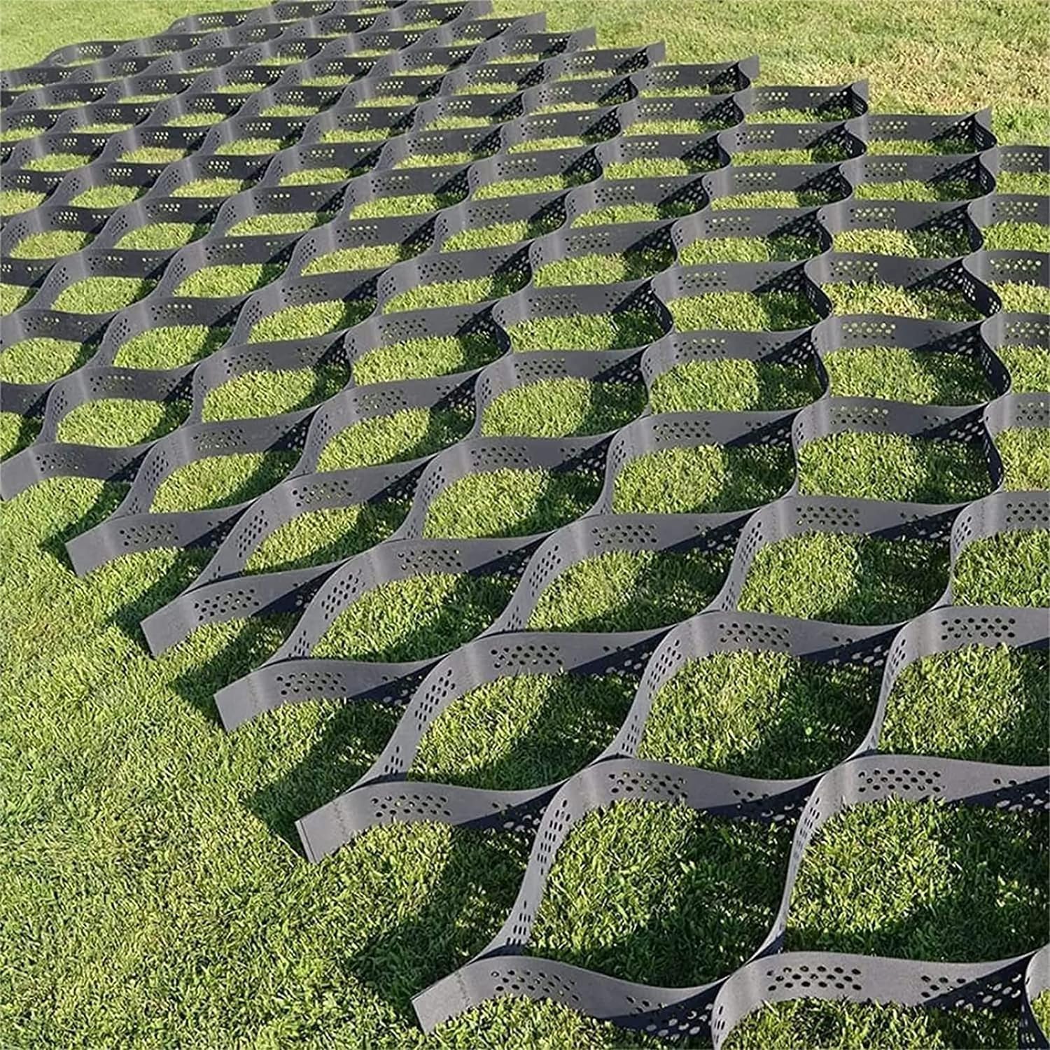 LXLW グラベルグリッド ハニカムグラウンドジオグリッド、折りたたみ式ジオセルグリッド、雨水分散穴付き屋外パティオ砂利グリッド舗装