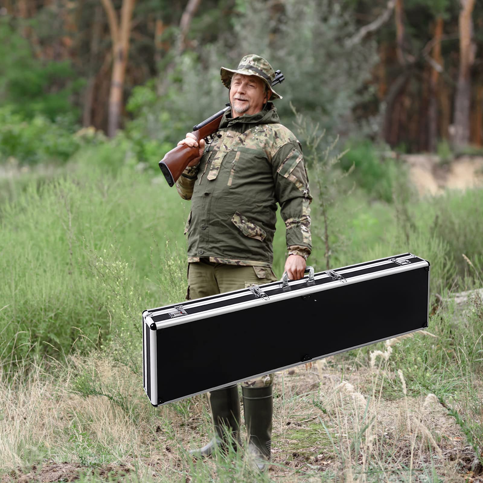 RELAX4LIFE Maletín para armas de aleación de aluminio, maletín para rifle, cerradura de combinación y candado, maletín de munición, cojín de esponja, maletín de aluminio con cerradura, maletín de