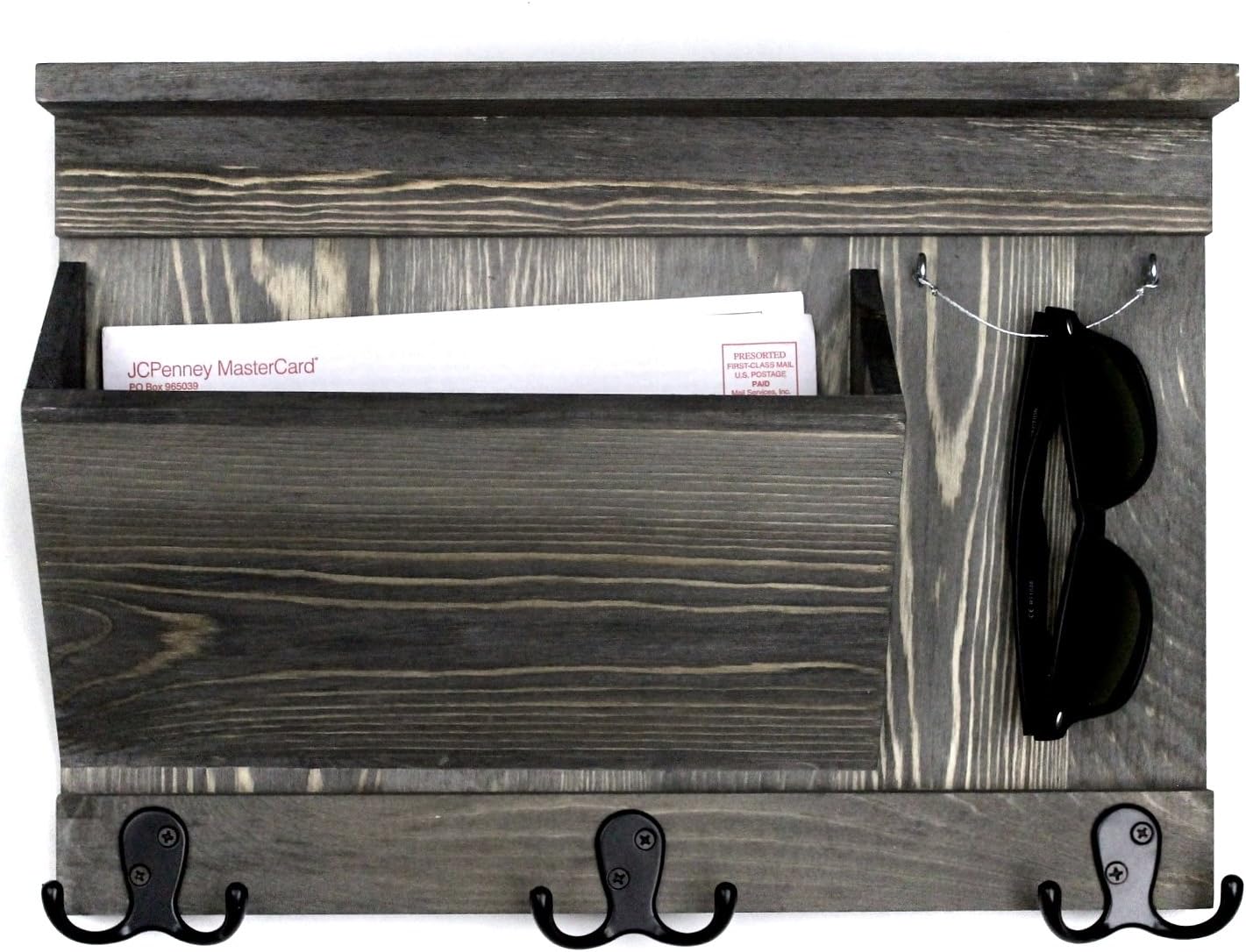 Kaizen Creations Entryway Organizer - Mail, Keys, Sunglasses Holder, Modern Rustic, Made of Solid Wood - Aged White