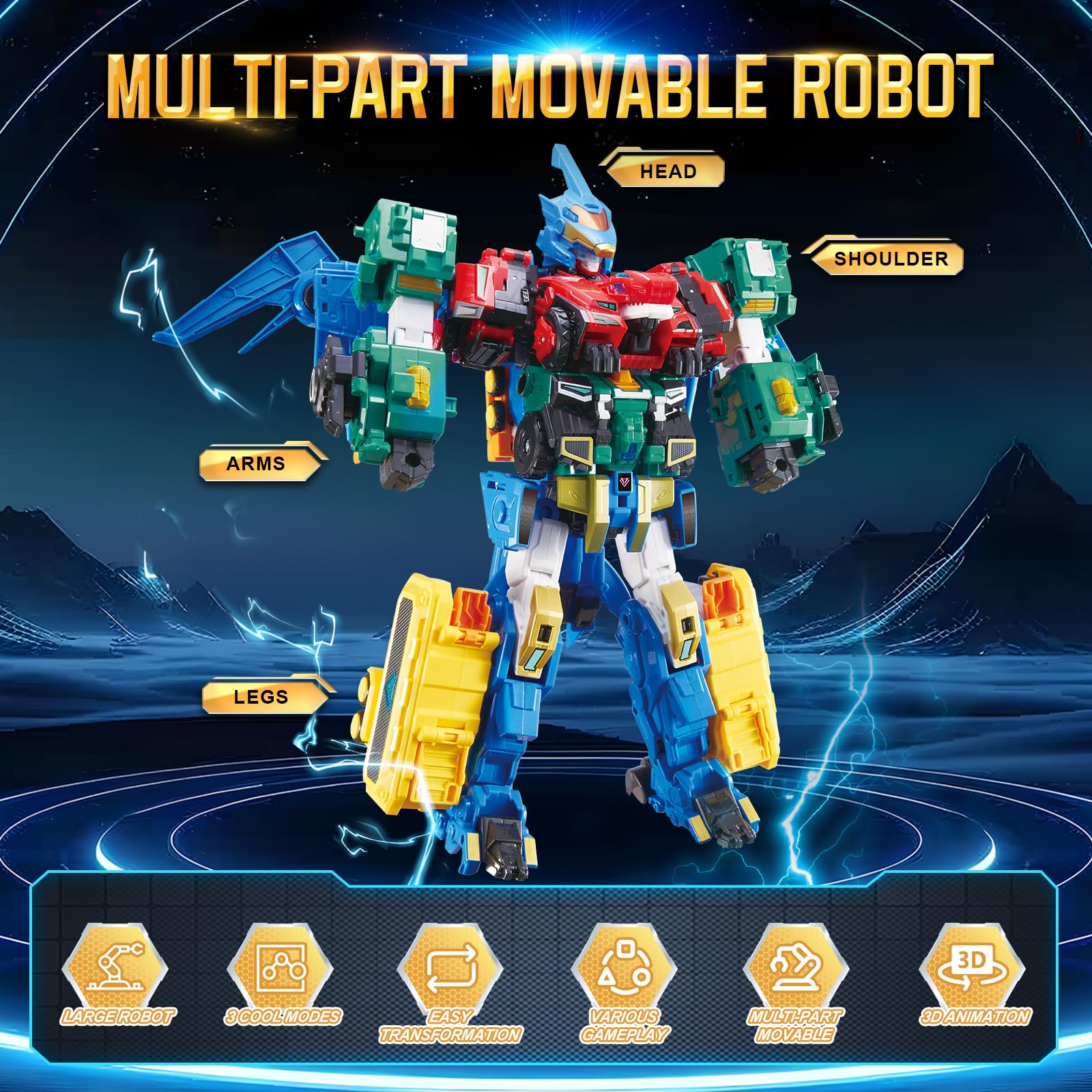 QUANTUM HEROES DINOSTER Mega Metatron 41cm – Robot 4-en-1, 5+ | 4-en-1: 4 vehículos, 4 dinosaurios o 4 robots (28cm). Combinables en mega robot (41cm). Sin pilas. 5-10 años