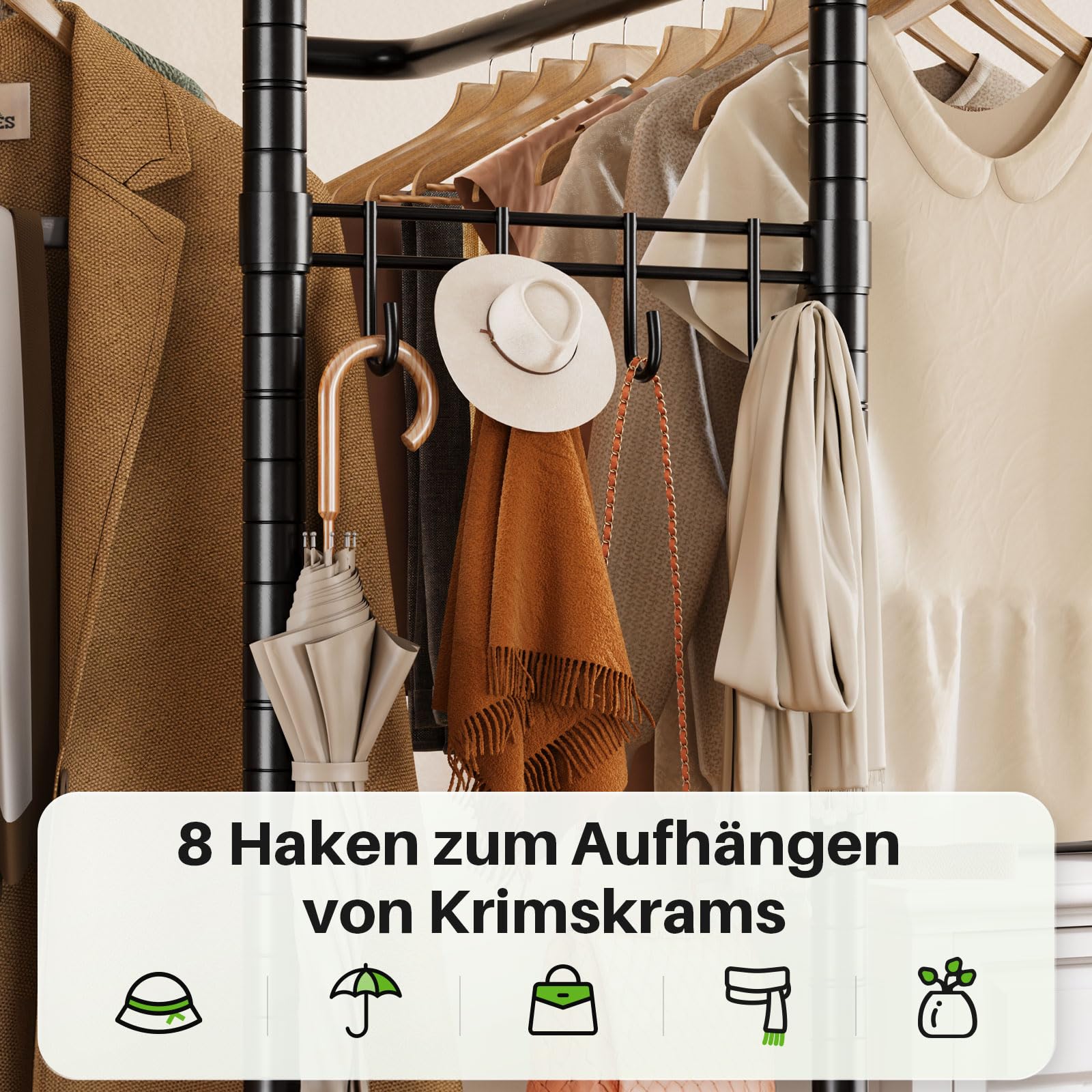 HOKEEPER Kledingrek op wielen met afdekking voor zware