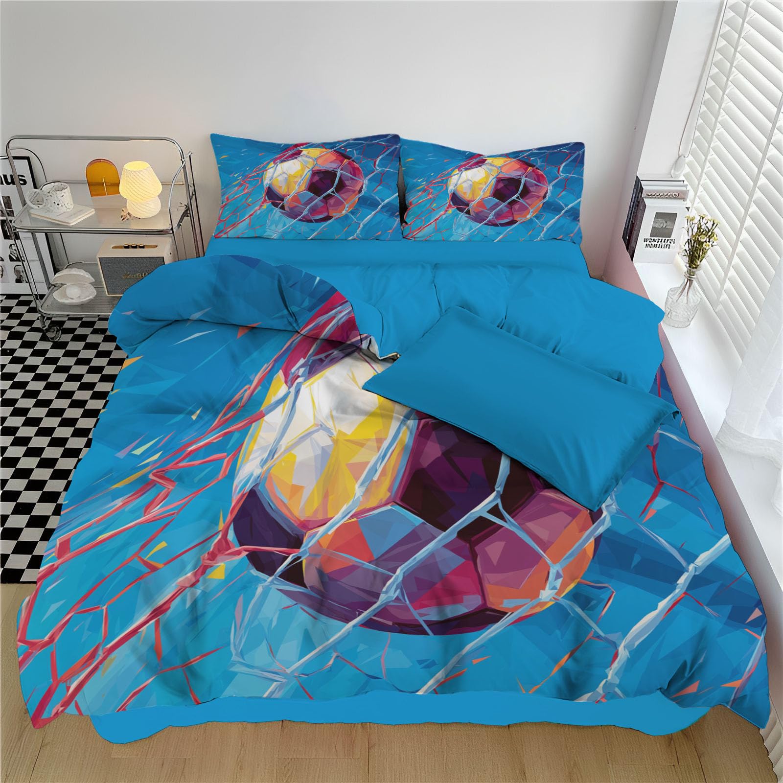 Housse de couette 200x200cm football pour chambre ado et adulte au style sportif