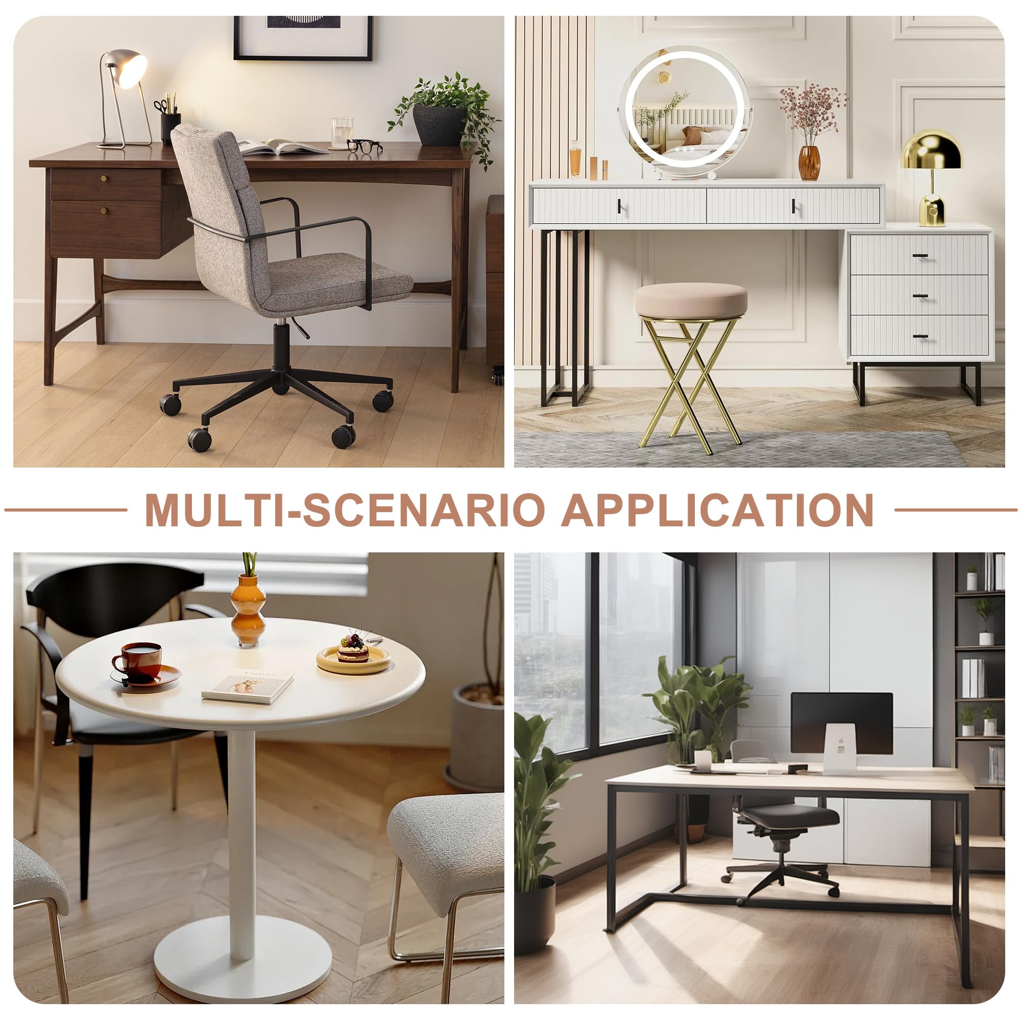 Bürostuhl ohne Armlehne Schreibtischstuhl Leder Holz Modern Homeoffice Chair Wippfunktion bis 136 kg Belastbar Höhenverstellbar 360° Drehstuhl für Arbeitszimmer Schlafzimmer Heimbüro Beige