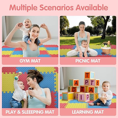 Miniatura 5 de Coolcandy Tapete de juego de espuma (16 piezasjuego), tapete de juego multicolor para bebé, tapete de espuma EVA no tóxica entrelazada, tapete de