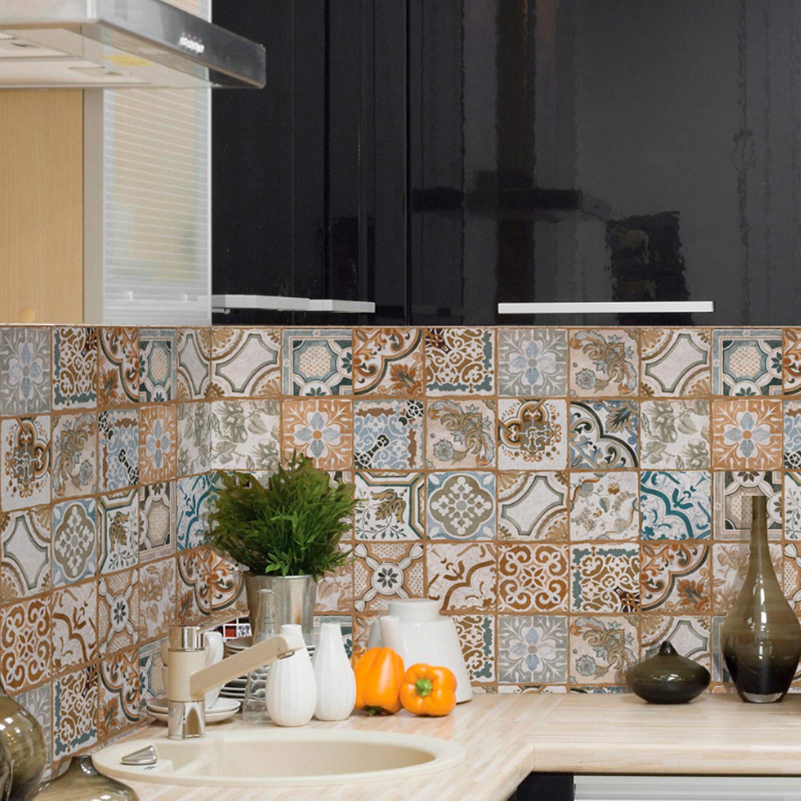 24Pcs Decorative Tile Stickers,Wall Sticker,Peel and Stick Backsplash Home Decorative Self Adhesive Tile Sticker Decal DIY Kitchen Bathroom Fireplace Decoration