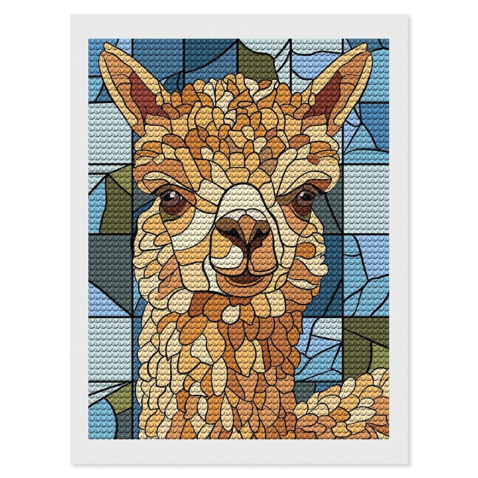 Junmoney Stained Glass Alpaca Portrait Diamond Art Canvas 12"x16", Easy to Follow Symbols, Finish and Display, Fun Craft Experience, Aesthetic Room Decor