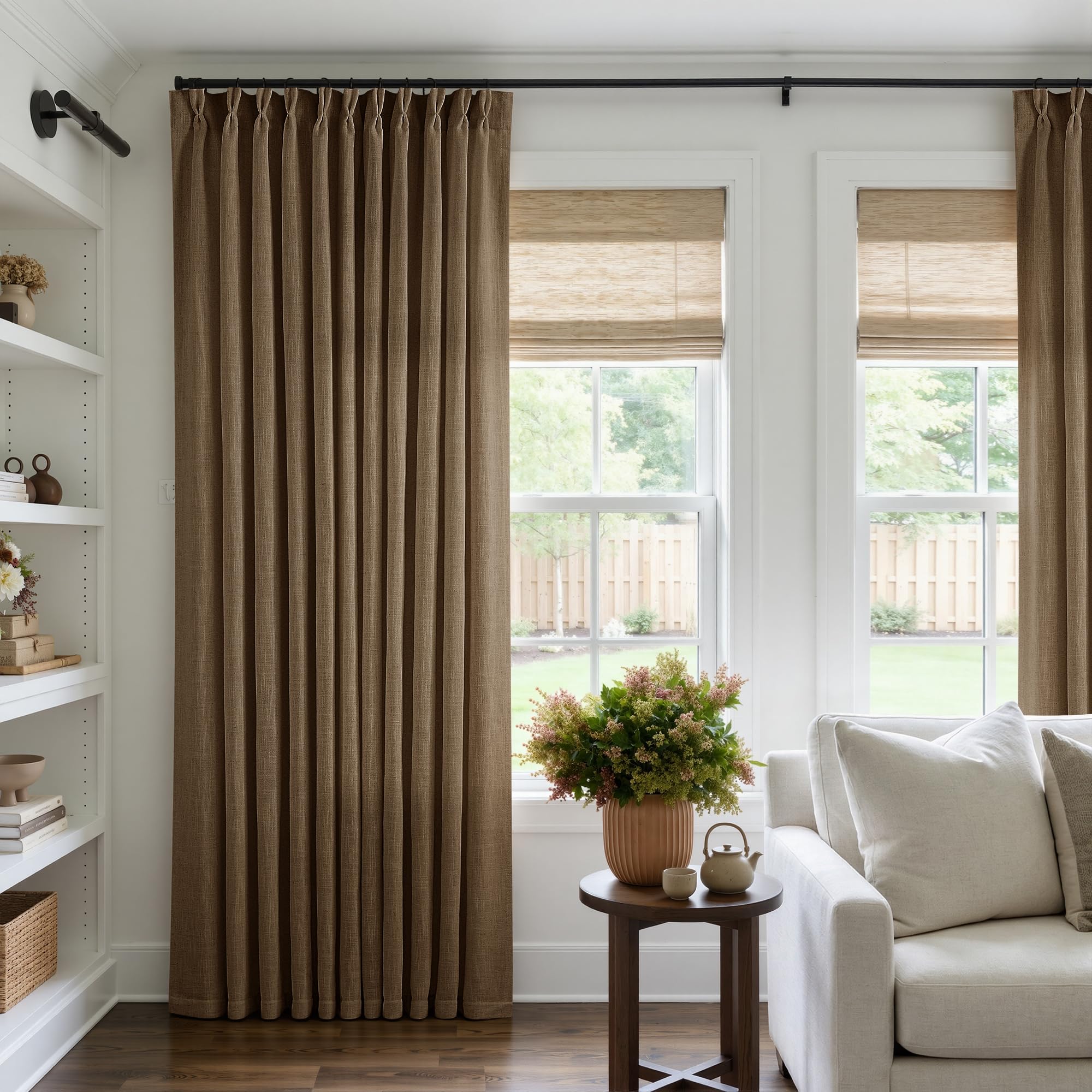 TWODRAPES Extra Wide 108 Inch Long Pleat Curtains 70 Inch Wide Dutch Cocoa