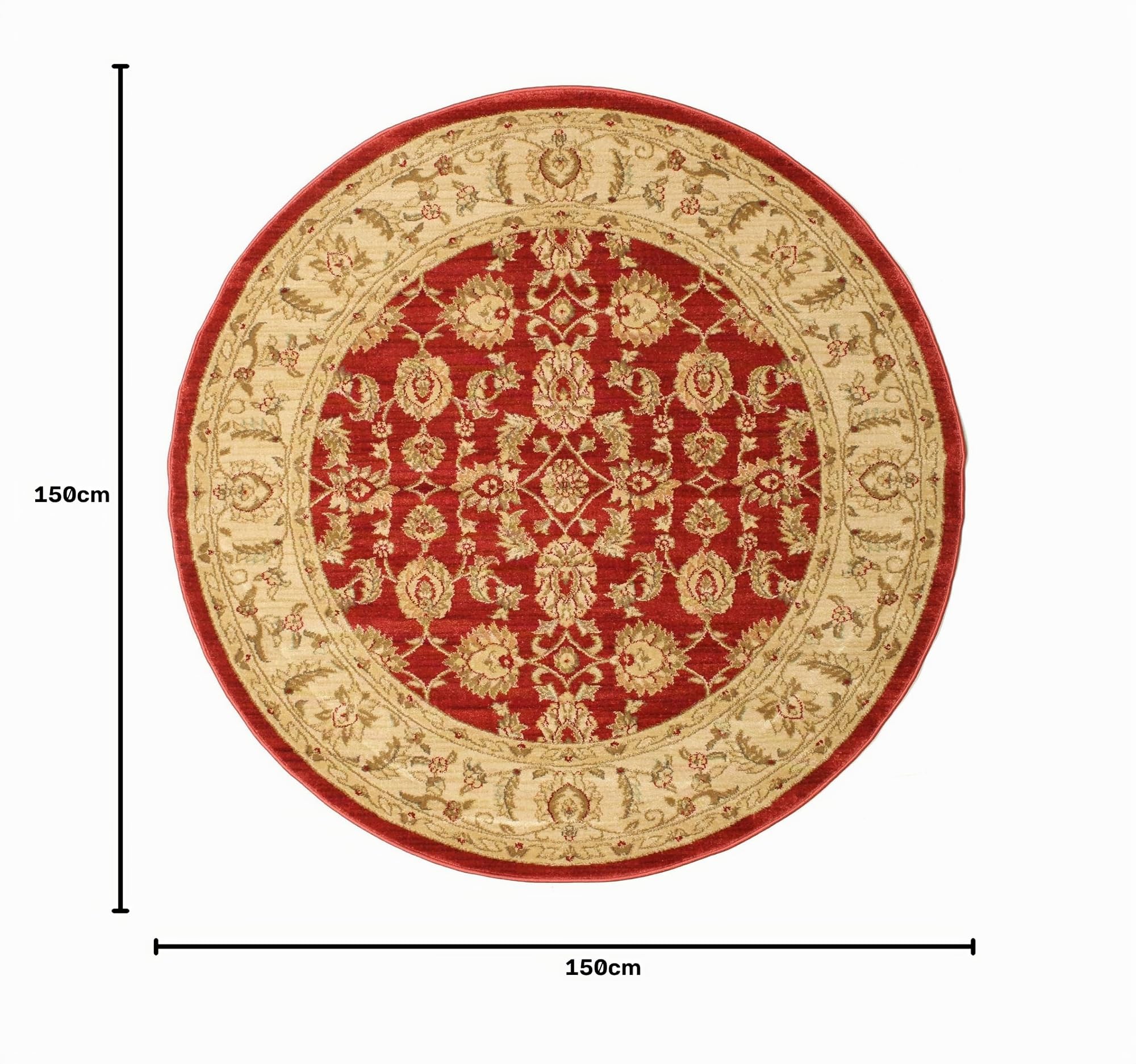 RugVista Ziegler Kaspin Teppich, Ø 150 cm, Rot | Orientalische, Rund, Niedriger Stapel, Nur chemische Reinigung, Oeko-Tex 100, Wohnzimmer, Esszimmer, Schlafzimmer, Küche