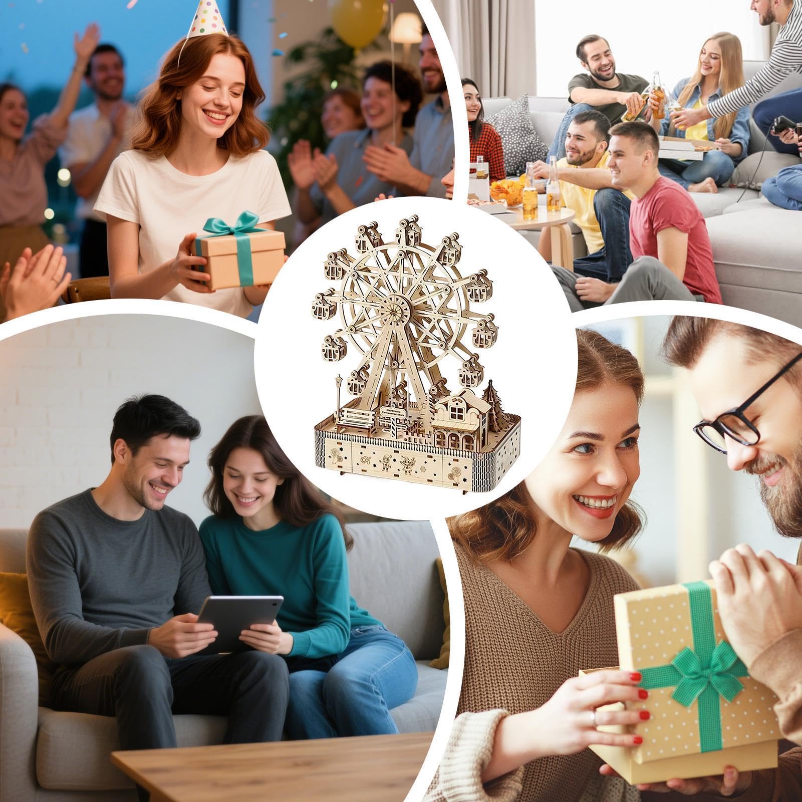 Puzzle 3D per Adulti Artigianato Della Ruota Panoramica | Kit Puzzle In Legno Da 183 Pezzi Con LED E Musica per Natale Ringraziamento Uomini Donne Adolescenti Bambini Hobby Casa