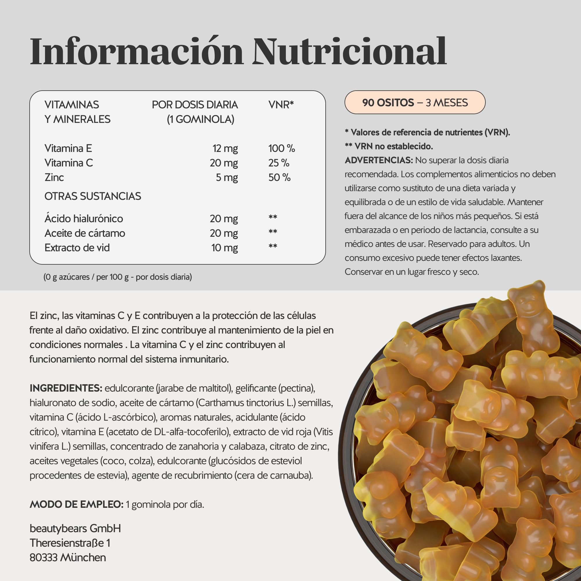 Bears with Benefits - Gominolas de Ácido Hialurónico - Hidratación - 90 uds