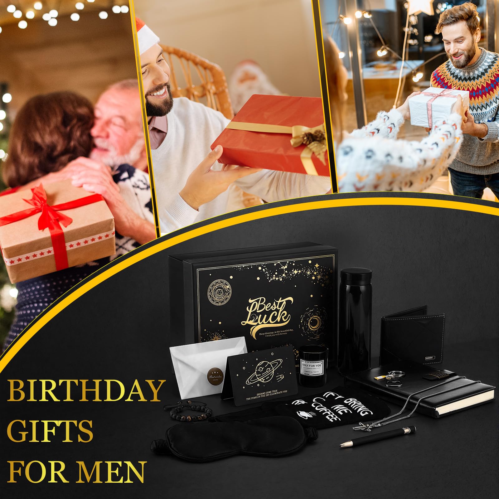 13 cestas de regalo de cumpleaños para hombres, regalos de recuperación para hombres, caja de regalo de Navidad, vaso, cartera, bata, velas perfumadas, cuaderno, calcetín, pulsera, bolígrafo