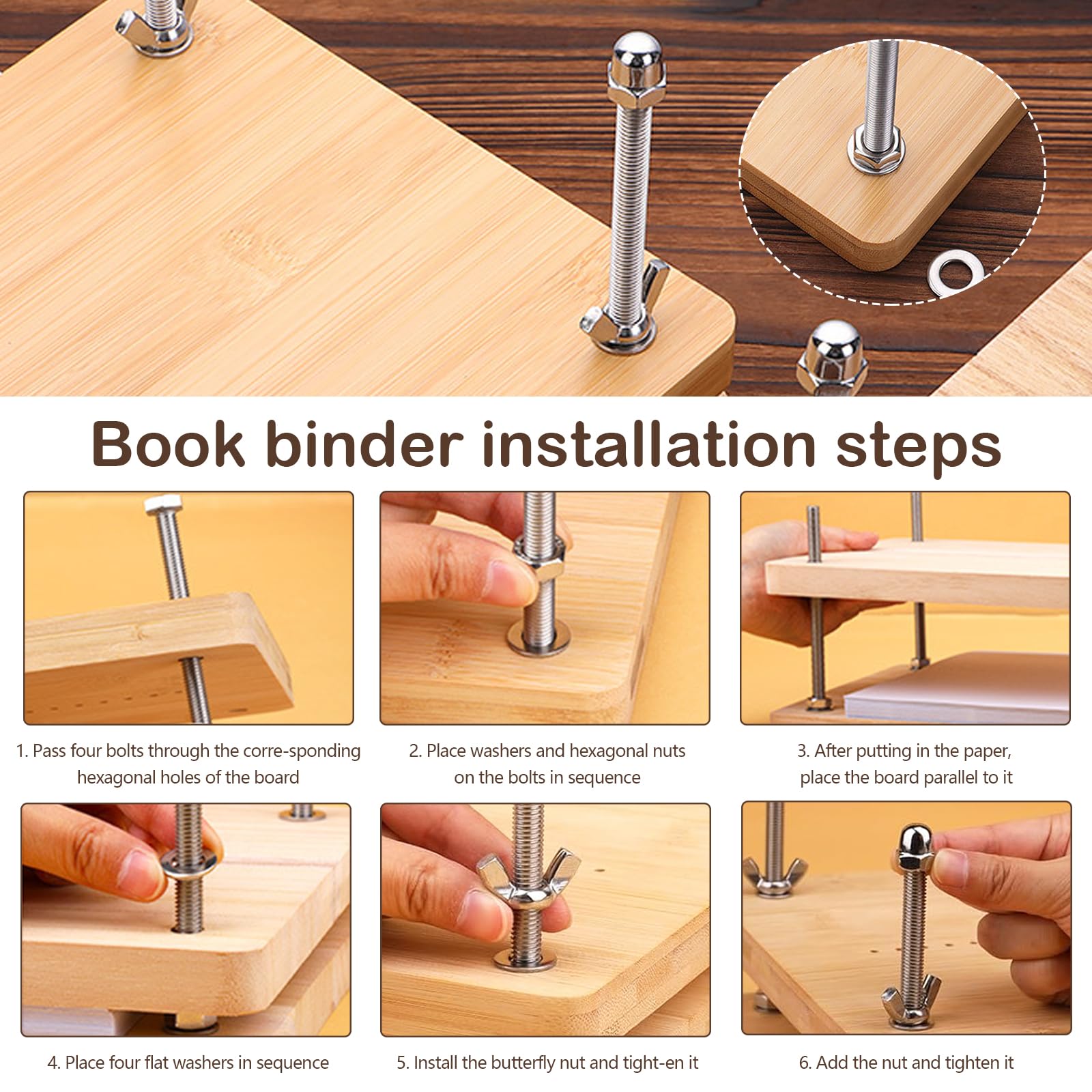 BONJUME Presse à Livres En Bois, Kit De Reliure Multifonctionnelle Outil De Reliure Book Press En Bois Manuel Accessoires Pratiques étiquettes De Reliure DIY Presse à Reliure - 30 x 19,2 cm