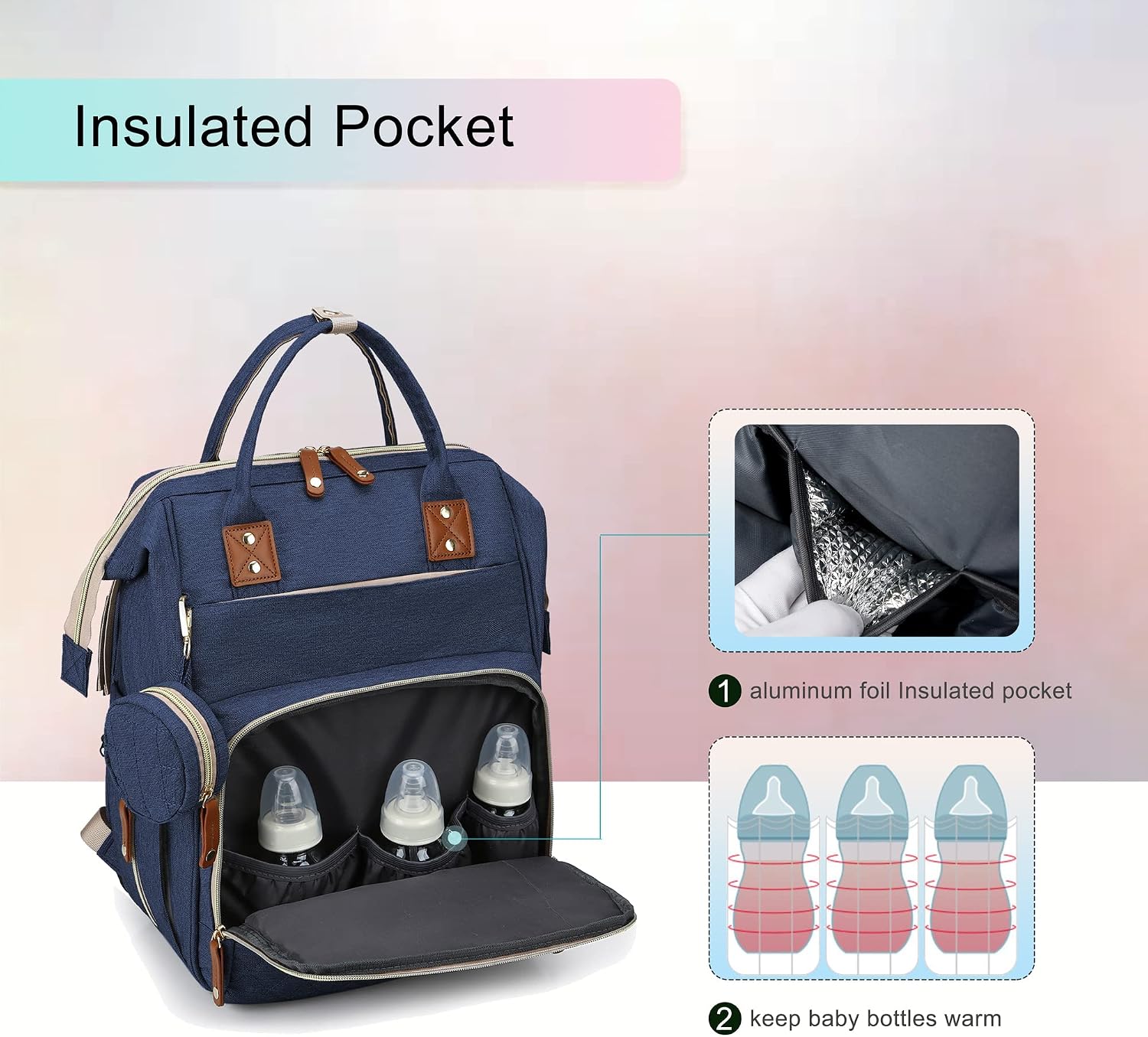 Diaper Bag Backpack with Changing Station, Baby Diaper Backpack Bag, Large Diaper Bag, Waterproof Multi-Function Travel Portable Mommy Bag, Newborns Gift, Blue