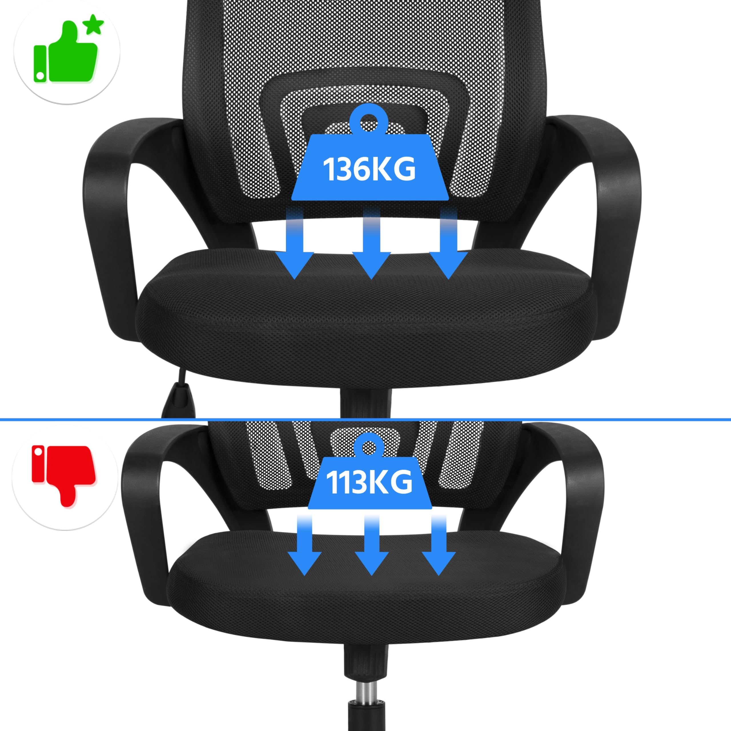 Yaheetech Sedia da Ufficio Scrivania Ergonomica a Rotelle Girevole Reclinabile Imbottita in Rete Traspirante con Braccioli Altezza Regolabile Portata 136 kg Nera