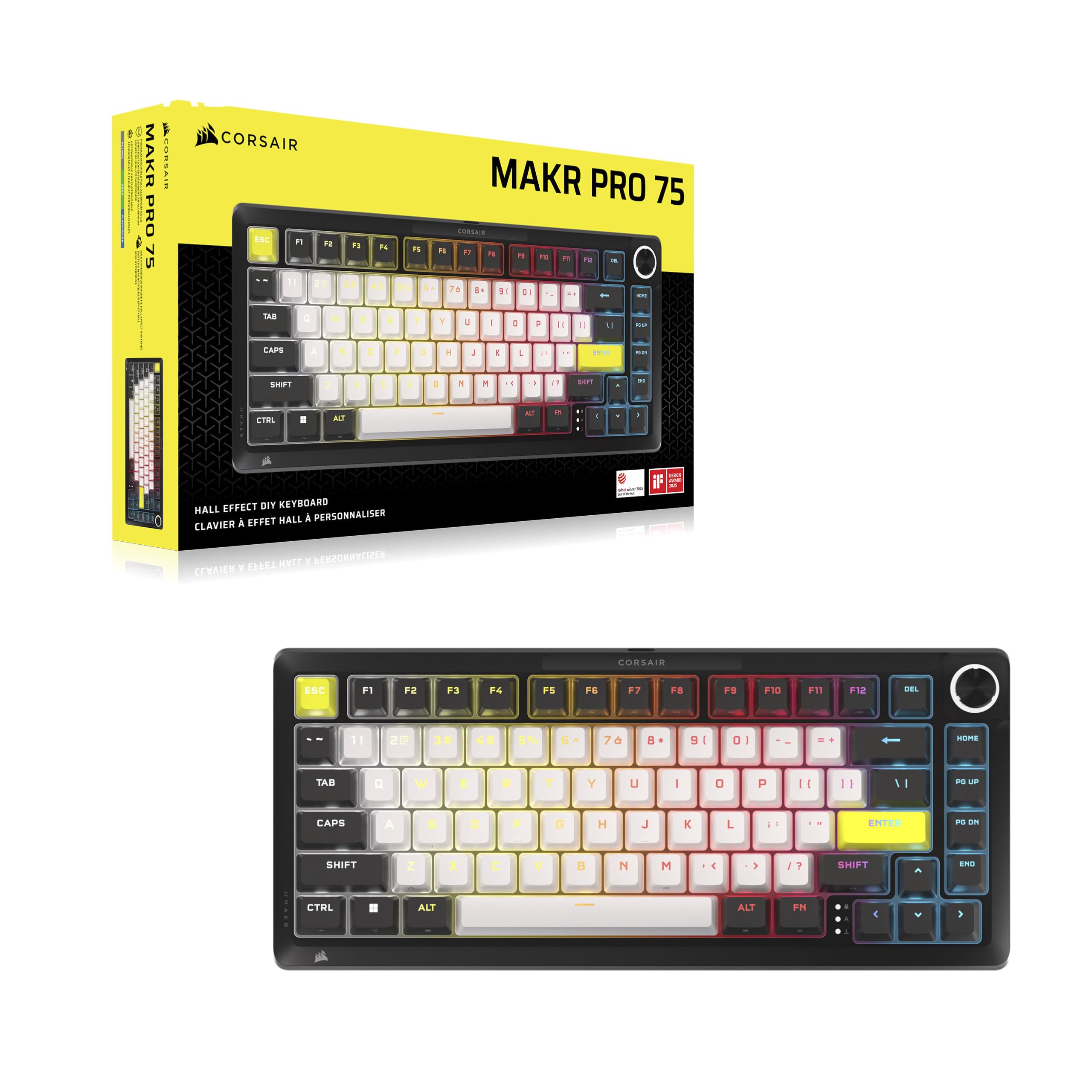 Corsair MAKR PRO 75 Hall Effect Kabelgebundenes Gaming-Tastatur Mechanisch 75% MGX Hyperdrive-Schalter Dual-Auslösung Rapid-Trigger FlashTap SOCD 8000Hz Schwarz