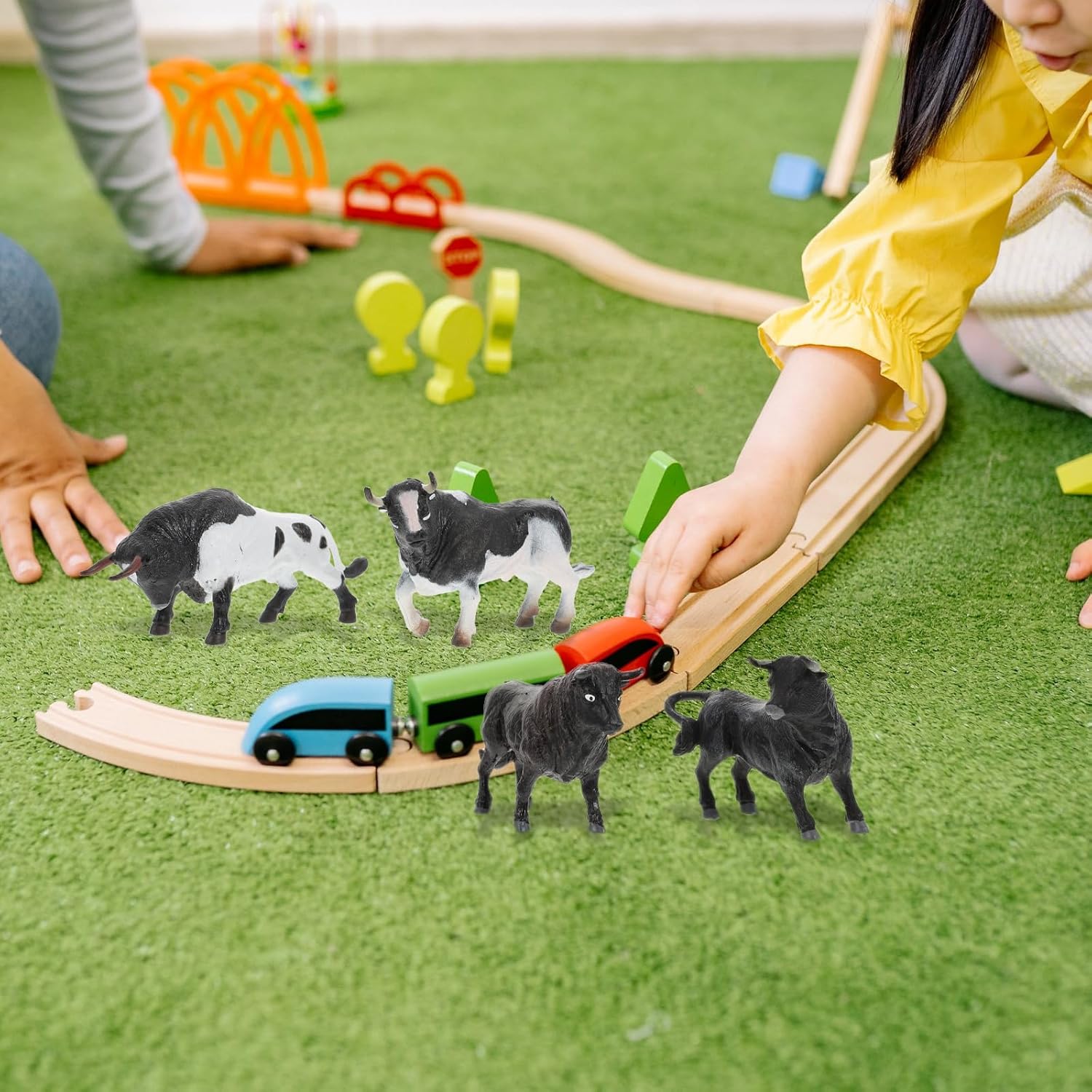Zerodeko Animals Figures 4PCS Miniature Cattle Figurines Farm Toy Set, Mini Cow Models, Realistic Plastic Cattle Models, & Exhibits Gift for Ages 3 4 5 Boys& Girls (Fighting Cow) Cow Toy