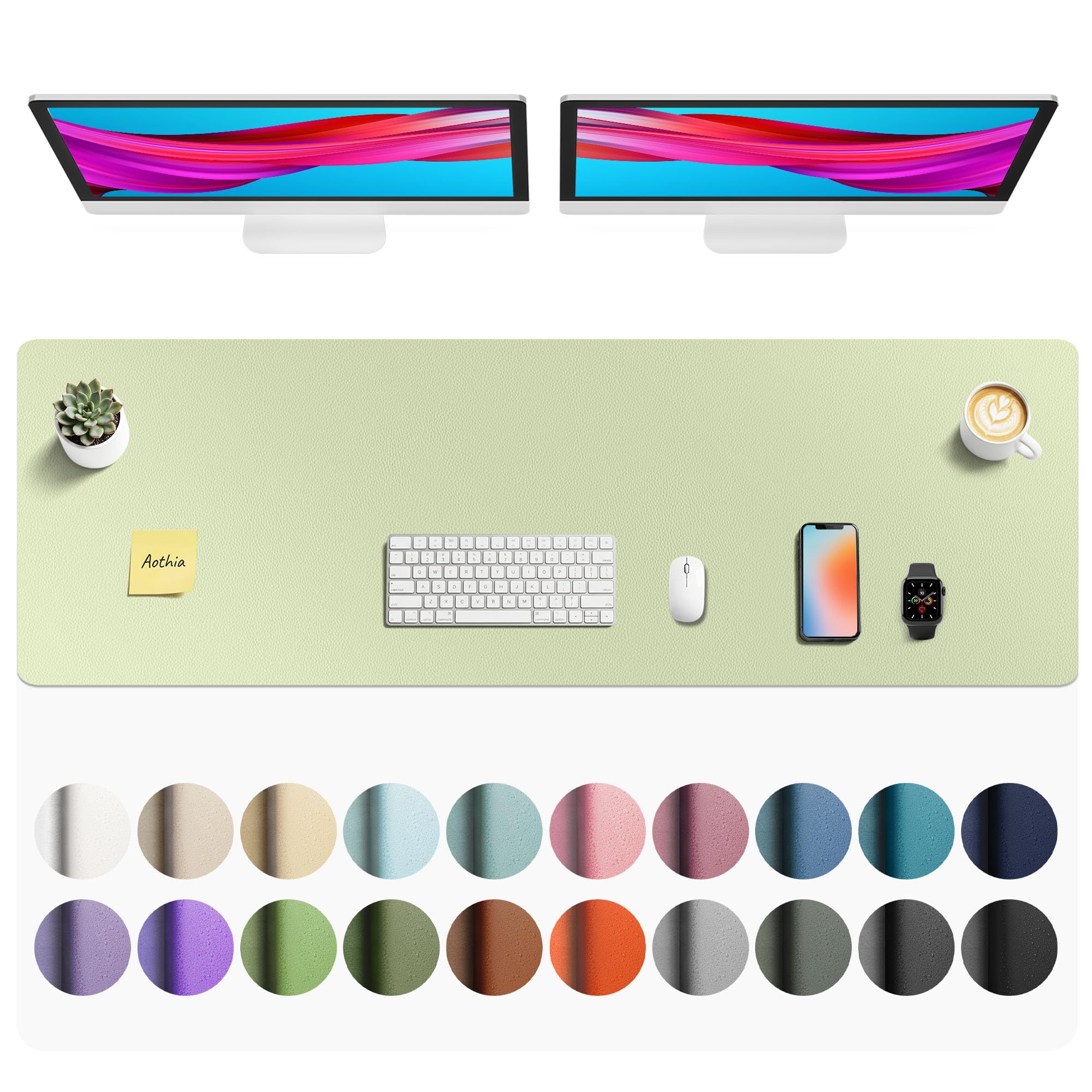 Aothia Faux Leather Desk Mat - 55" x 17" Grass Green | Waterproof PU Leather Writing Surface - main product image