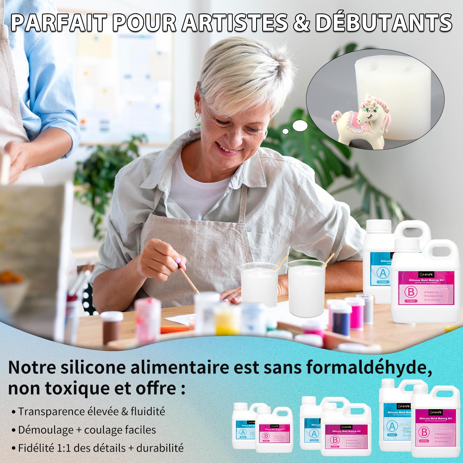 SIHOOPE Kit de fabrication de moules en silicone liquide A20 - 1 l - Convient à l'usage alimentaire - Pour bricolage, moulage en résine, savon, bricolage, gâteau, boulangerie