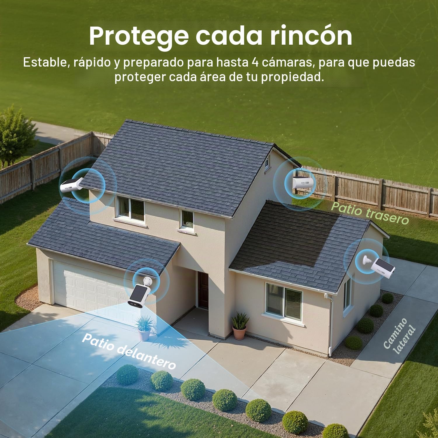 AOSU 3MP Cámara Vigilancia WiFi Exterior Solar con Bateria Satation y 2 Cámaras,No se requiere suscripción & Panel Solar Integrado con 2.4G/5Ghz WiFi,Visión Nocturna a Color, 32GB Almacenamiento Local
