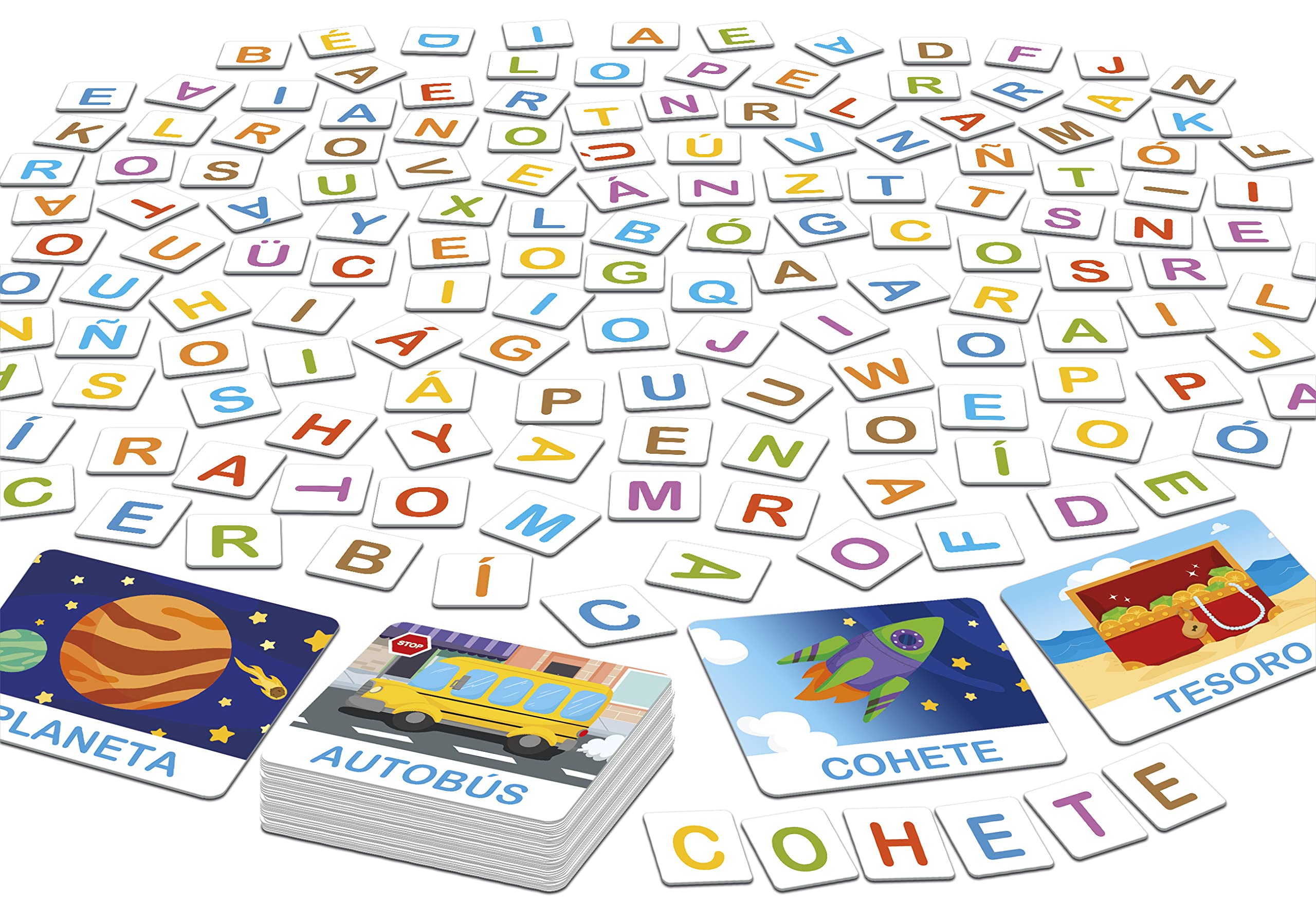 Educa 3,2,1… GO! Challenge Words – Buchstaben-Wettlaufspiel Für 2–5 Spieler Ab 6 Jahren, Mit 48 Wortkarten & 150 Buchstaben