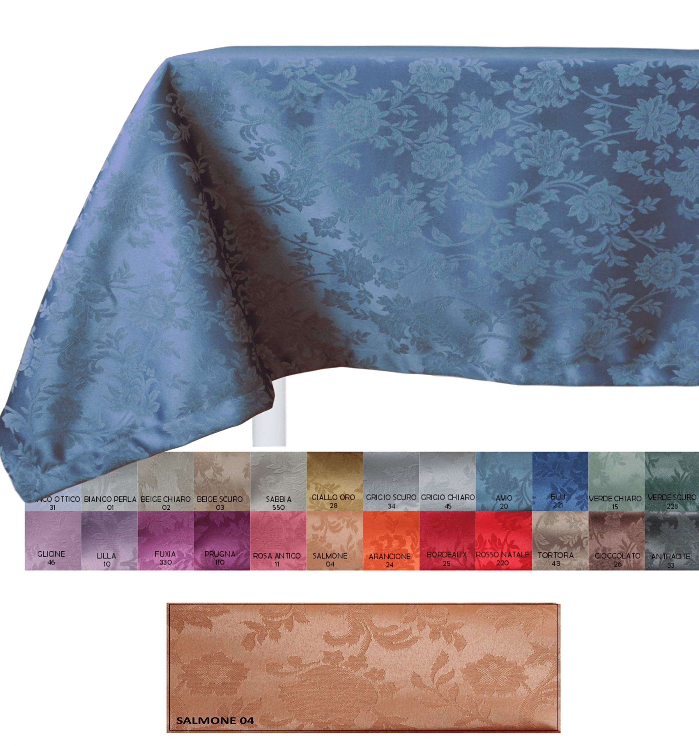 RICAMI FIORENTINI BALDI Tovaglia antimacchia Rettangolare per 16 Cm 180X320. Antimacchia No Stiro Tipo fiandra rifinitura Orlo Dritto. Molto Resistente. Prodotto Artigianale Toscano. Salmone 04