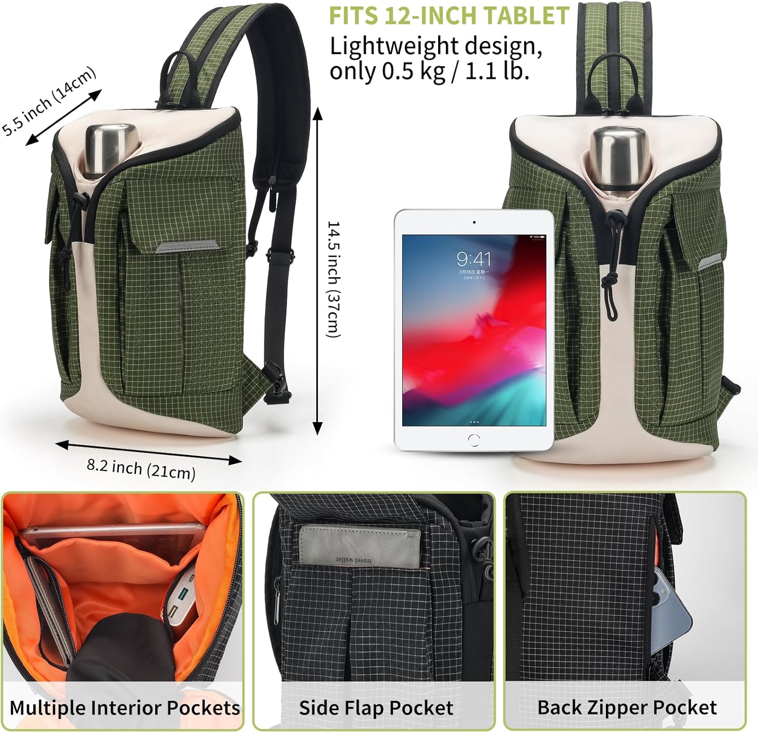 Crossbody Sling Bag for Men & Women,Convertible Sling Backpack Shoulder Chest Bag for Daypack Travel Hiking (Green) - Image 4