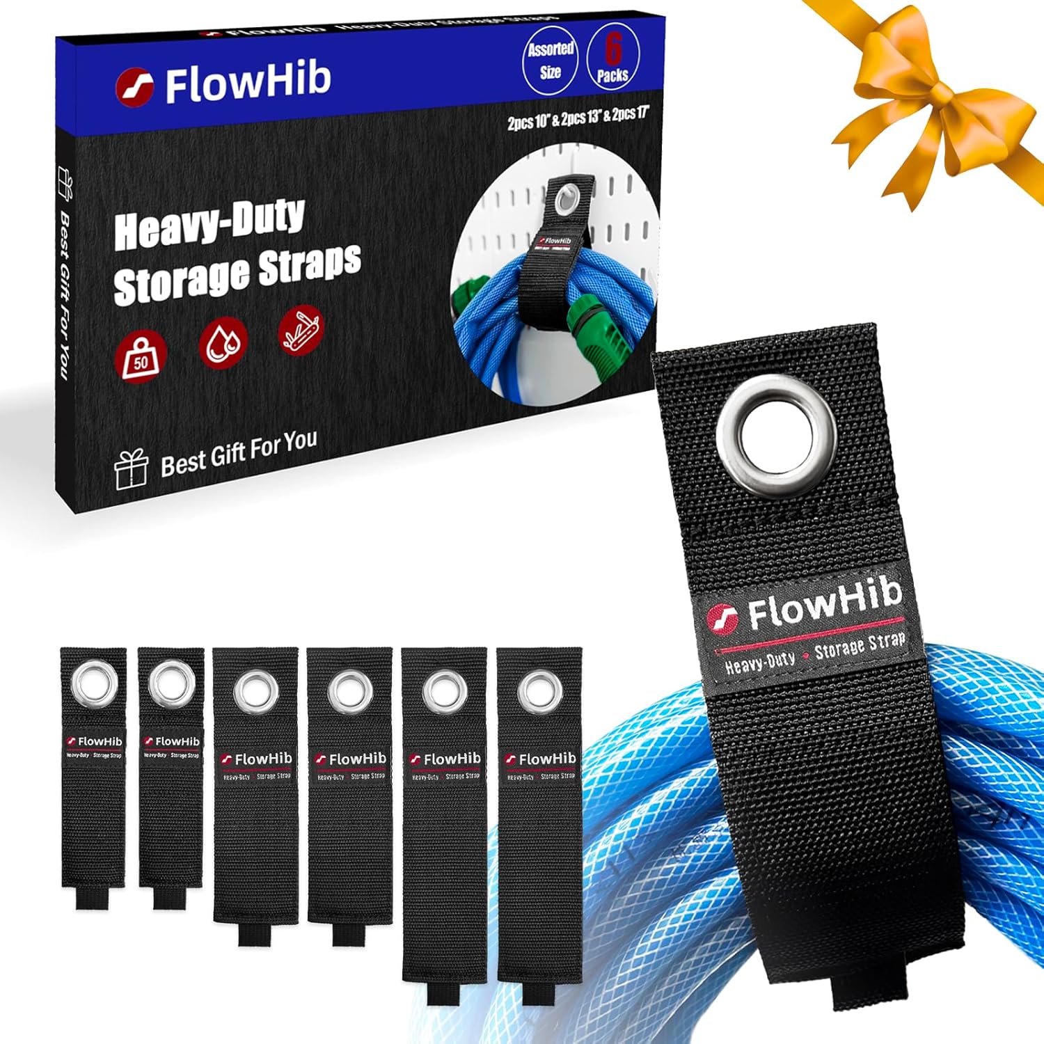 Heavy-Duty Storage Straps (Assorted 6 Pack), Hook and Loop Extension Cord Holder Organizer for Cord, Cable, Hose, Rope, RV, Cool Gadgets for Women Who Have Everything