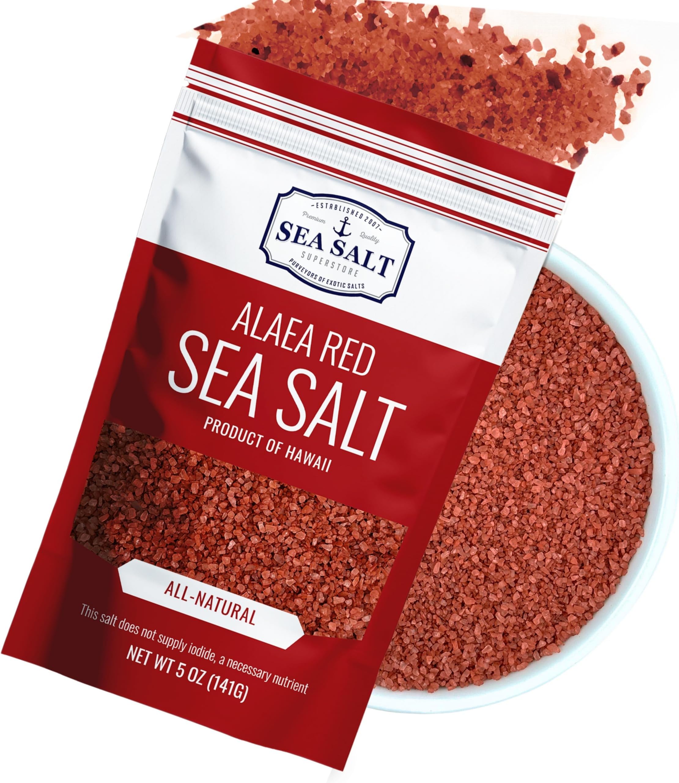 Alaea Coarse Crystal Red Hawaiian Salt to Add Color to Any Dish and Natural Finishing use, Red Salt Made with Alaea Clay, 5 oz Bag