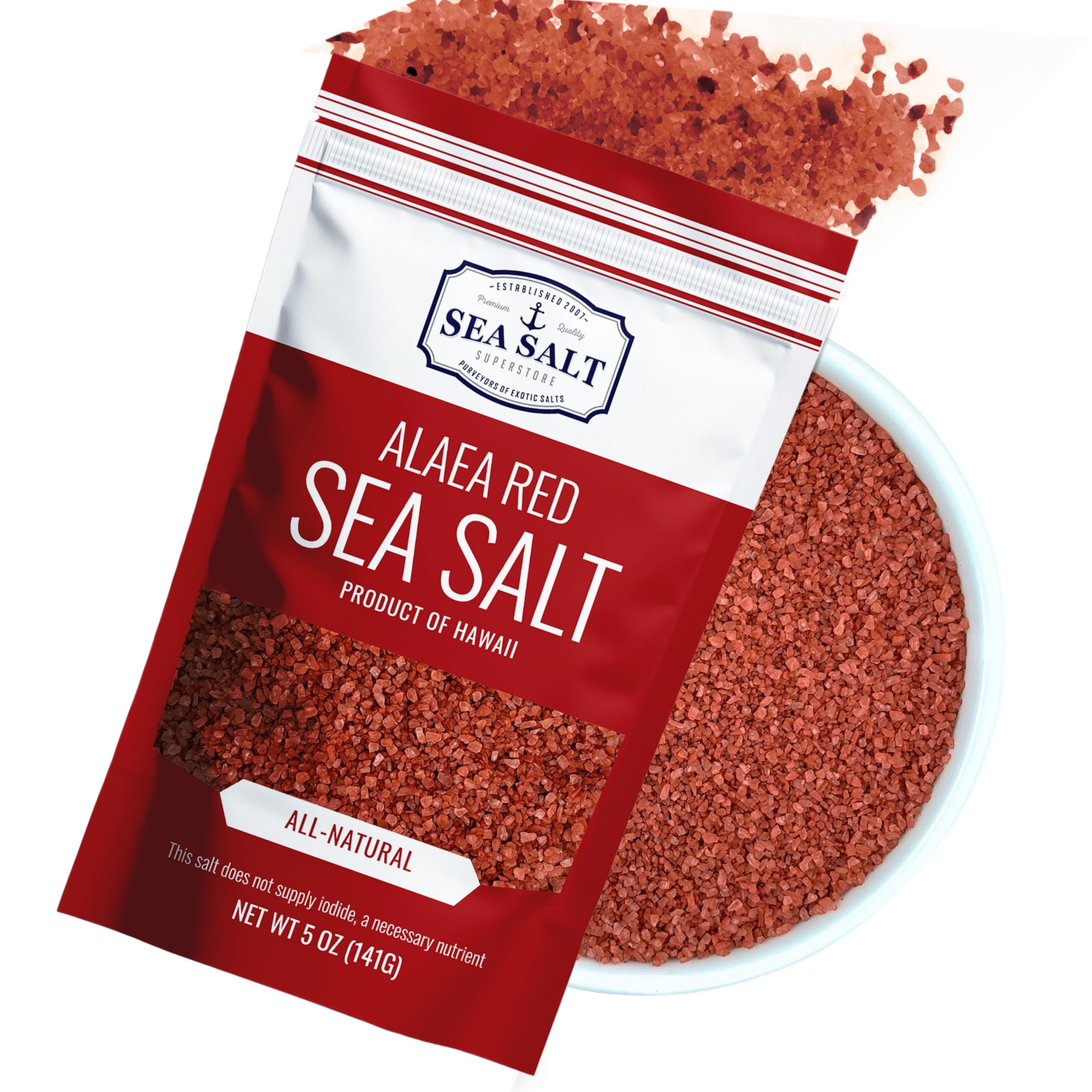 Alaea Coarse Crystal Red Hawaiian Salt to Add Color to Any Dish and Natural Finishing use, Red Salt Made with Alaea Clay, 5 oz Bag