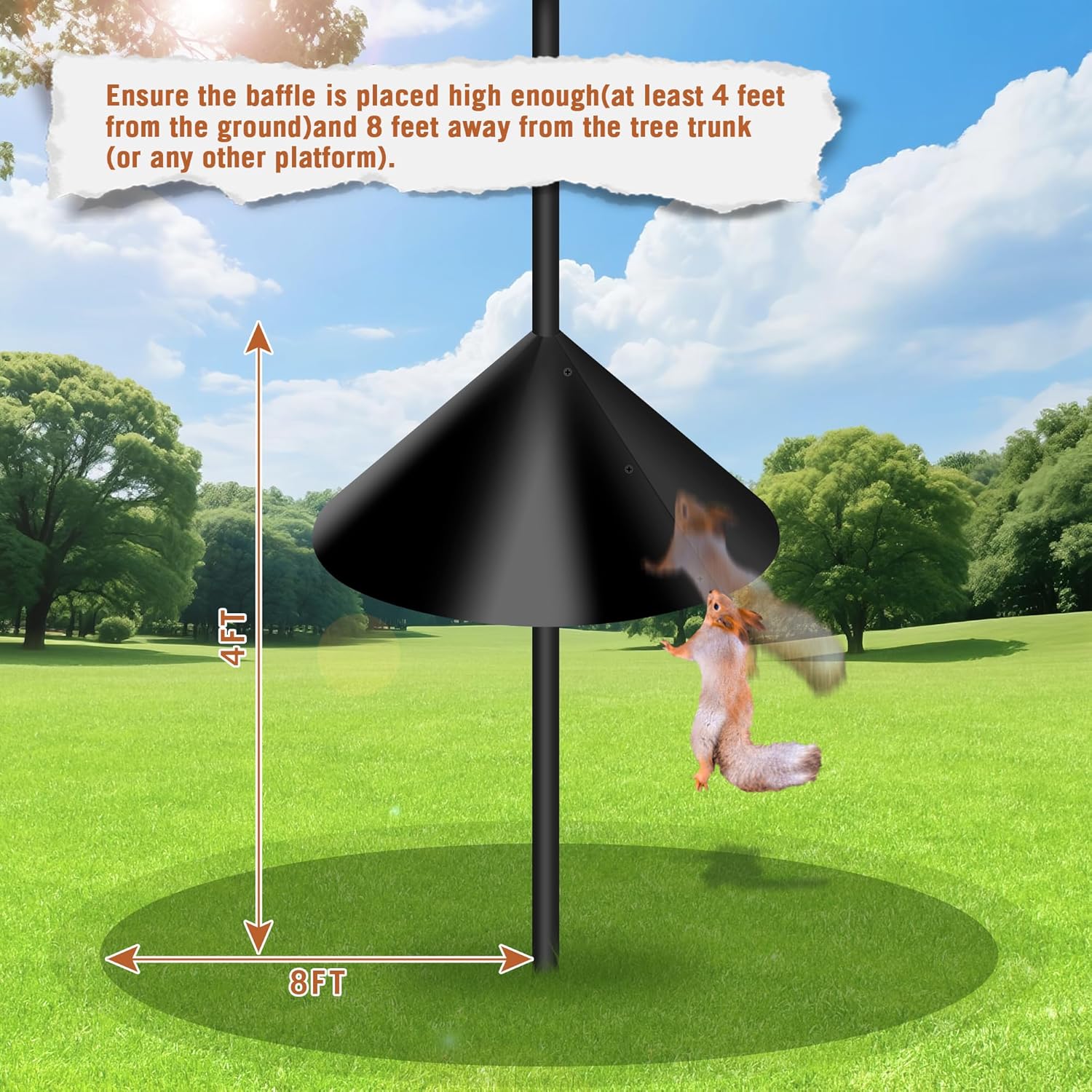 Wide Squirrel Proof Baffles for Bird Feeder Pole, Outdoor Pole Mount Stopper & Guard,Squirrel Cone (2 Pack, Black)