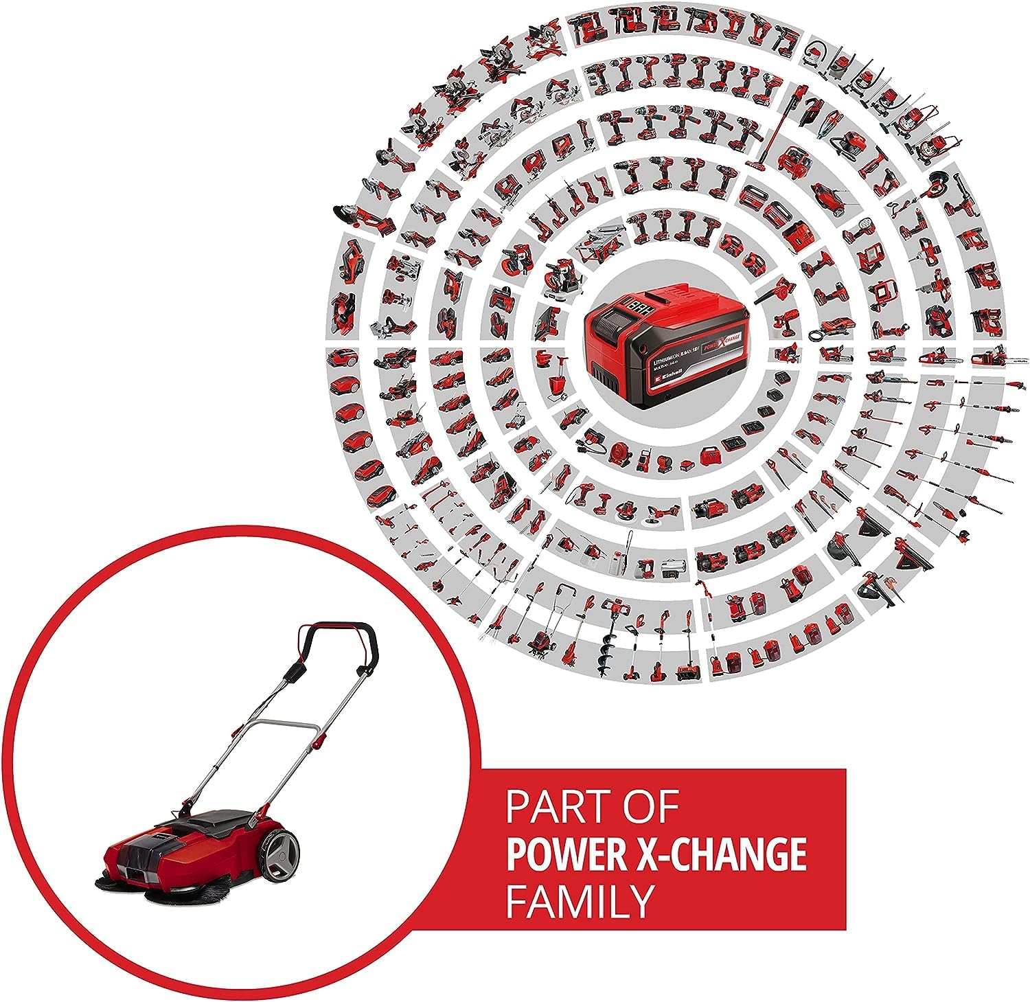 Einhell Akku-Kehrmaschine TE-SW 18/610 Li-Solo Power X-Change (18 V, Li-Ion, 20 L Schmutzbehälter, 61 cm Arbeitsbreite, Parkposition, verstellbarer Lenker, abnehmbare Lippe, Ein-und Ausschalter)