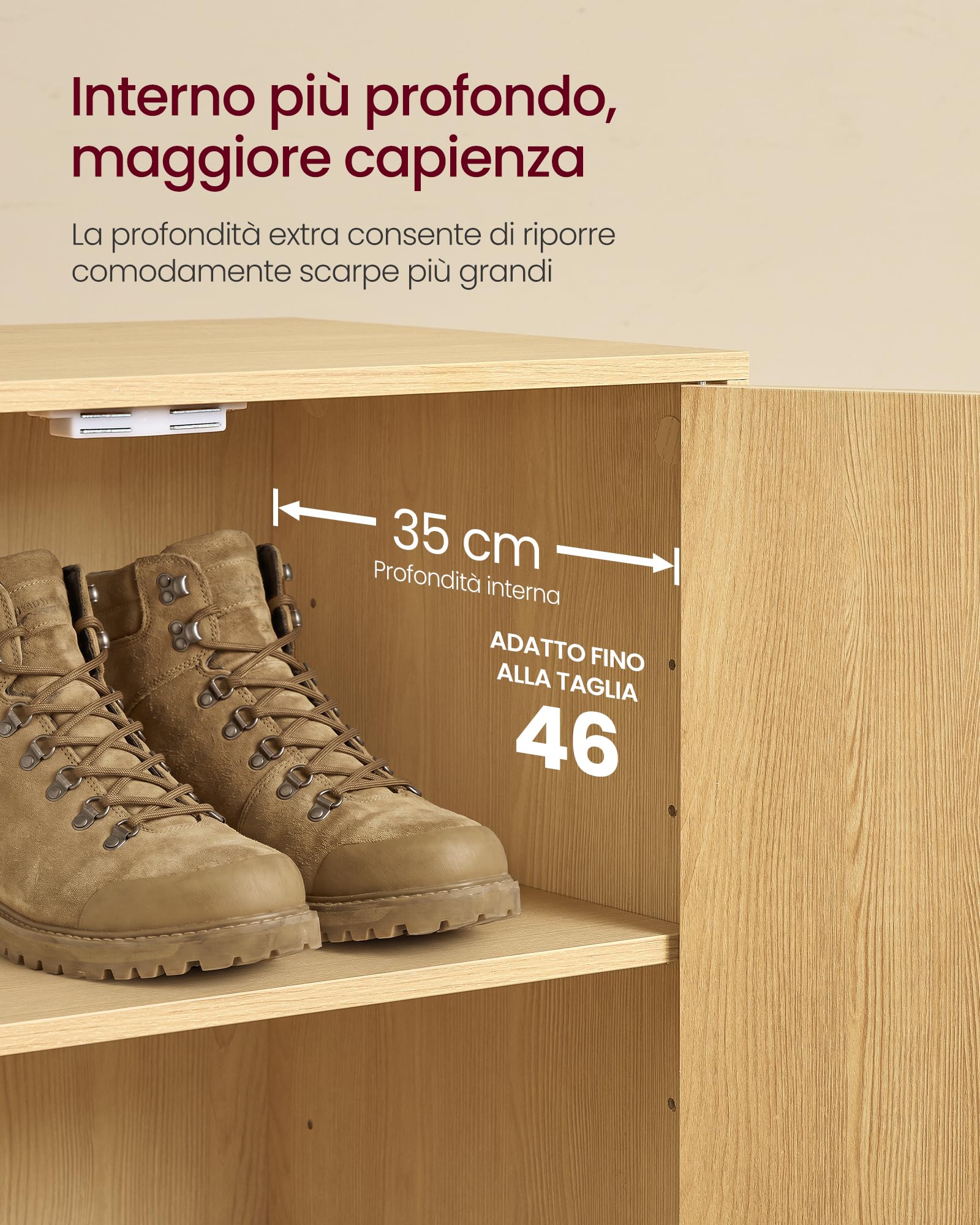 VASAGLE Scarpiera Armadio con Ante, Scarpiera da Ingresso Moderna con Ripiani Regolabili, Mobile Portascarpe Slim, 5 Ripiani, per 12 a 15 Paia di Scarpe, 2 Ante, Beige Rovere HSC501YJ01