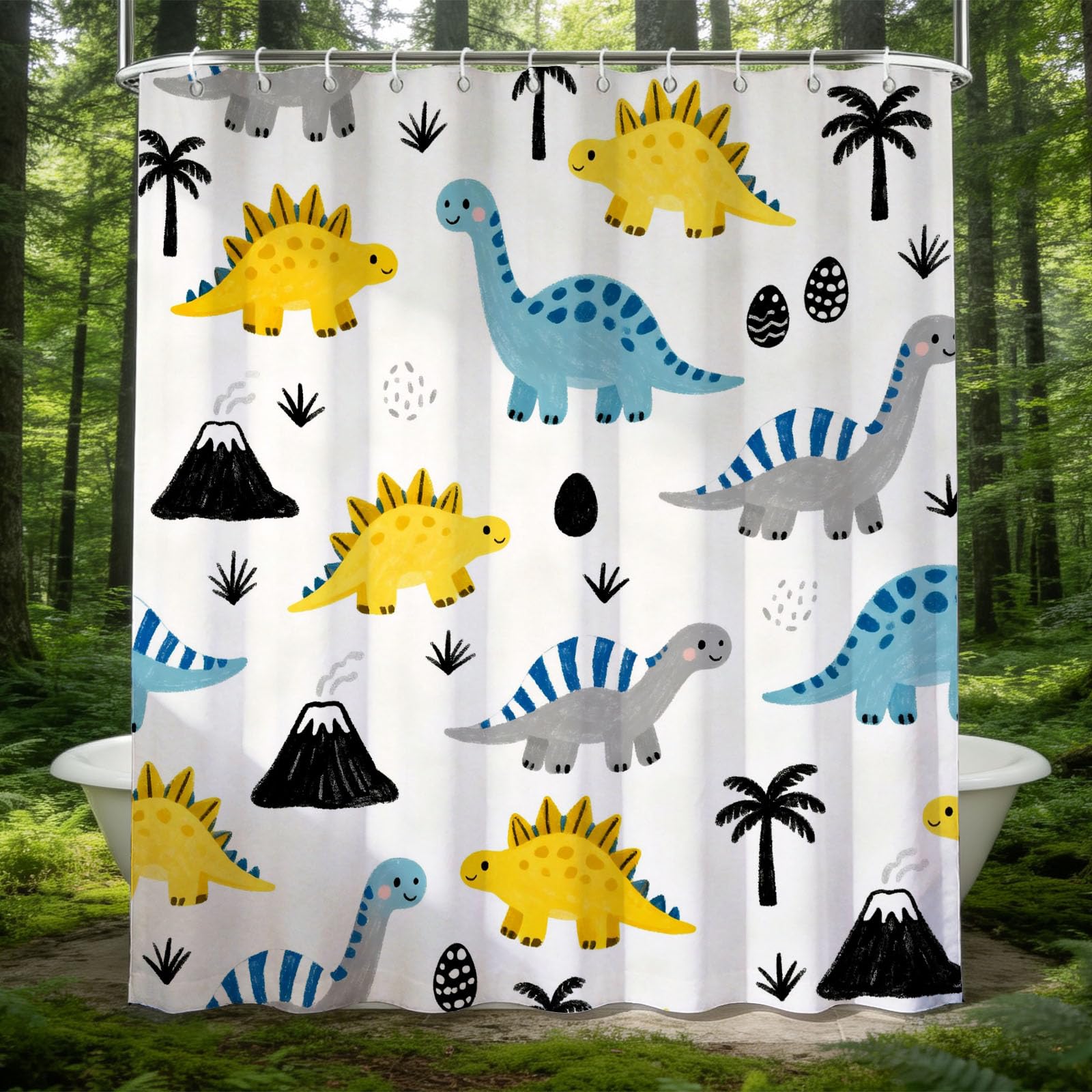 Hongduo 3D Cartoon Dino Shower Curtain for Stalls Bathtubs Cartoon Bathroom Decor Shower Curtain Set Polyester Fabric Waterproof 180x180cm/71X71 Inch with Hooks