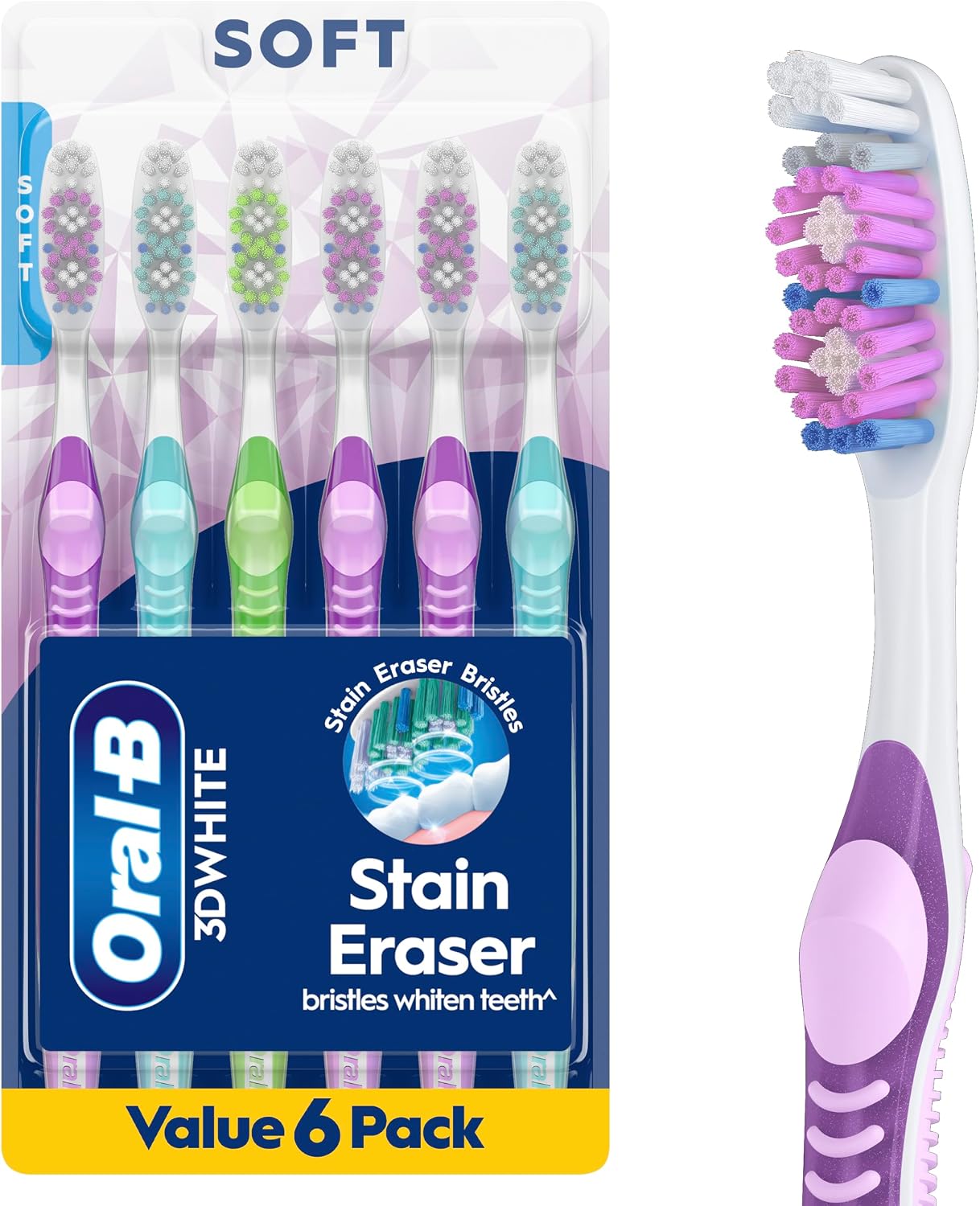 Oral-B 3DWhite Stain Eraser Manual Toothbrush, Soft, 6 ct.